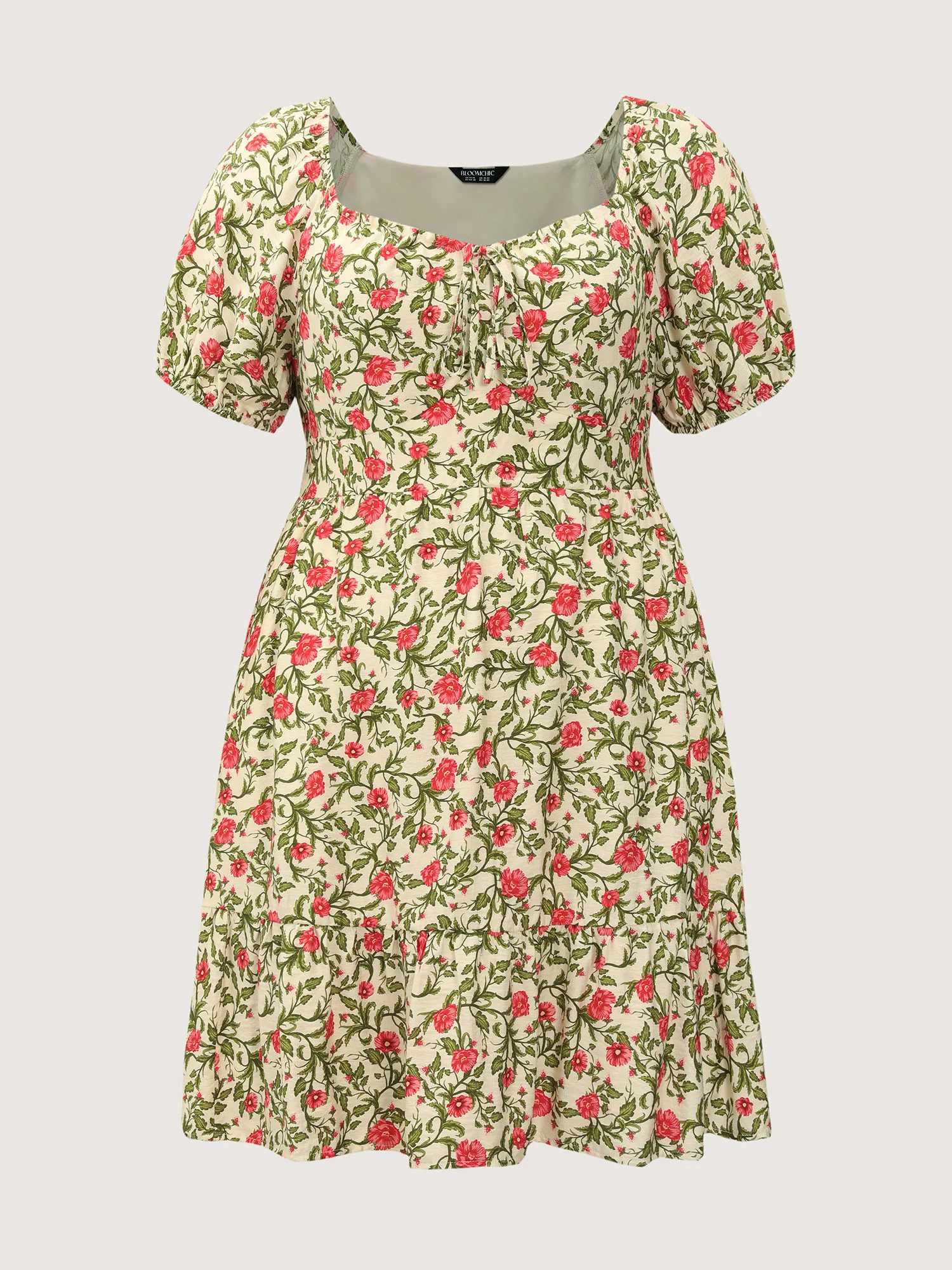 Charming Floral Print Drawstring Neckline Mini Dress - Image 7