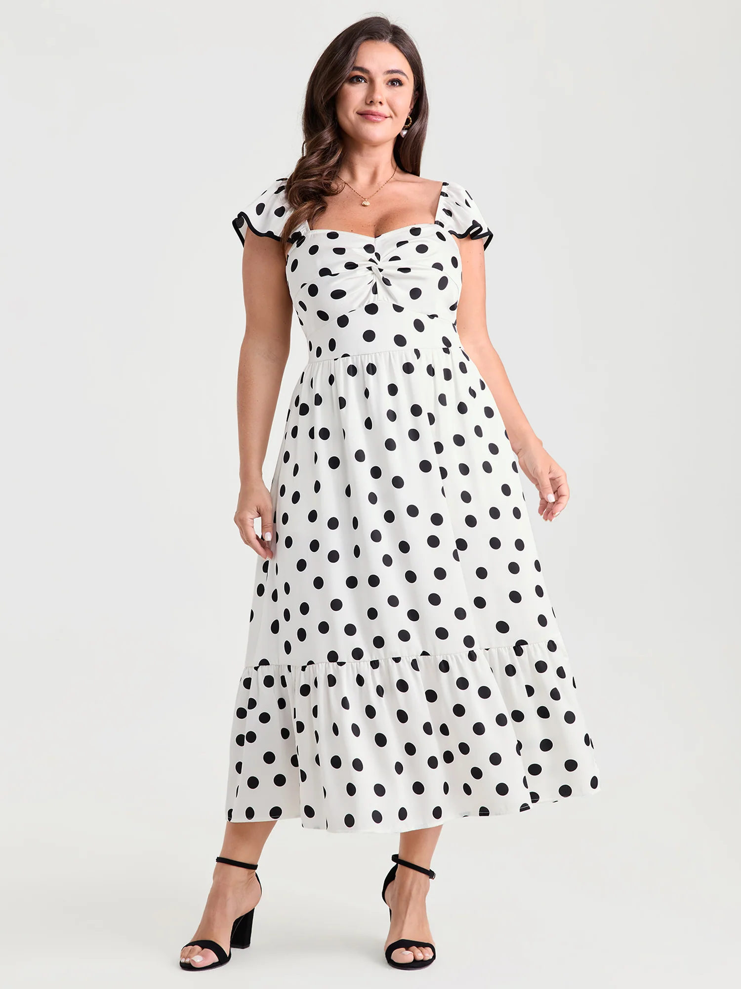 Charming Polka Dots Twist Front Midi Dress - Image 3