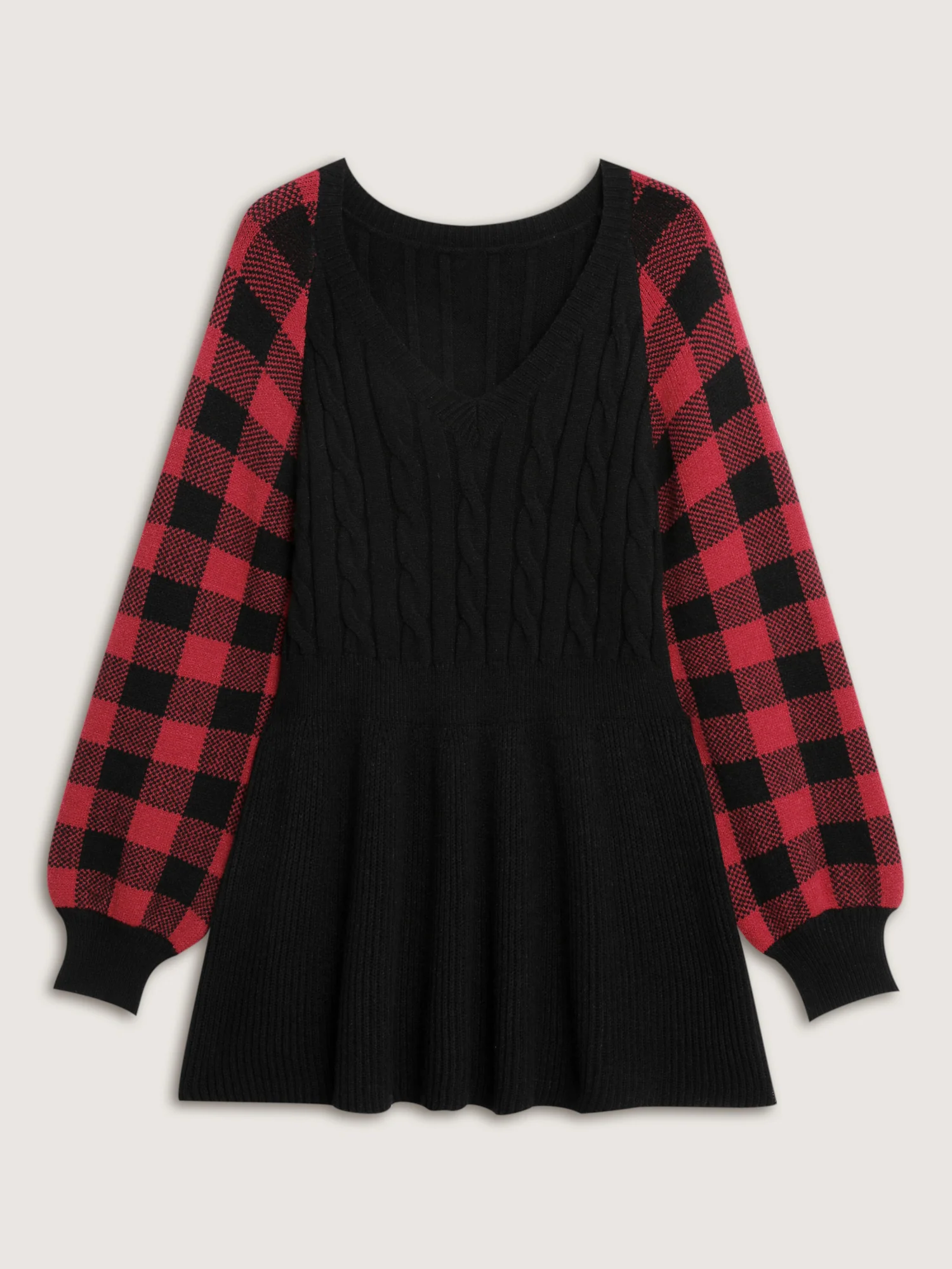 Supersoft Check Jacquard Cableknit Cinched-Waist Pullover - Image 7