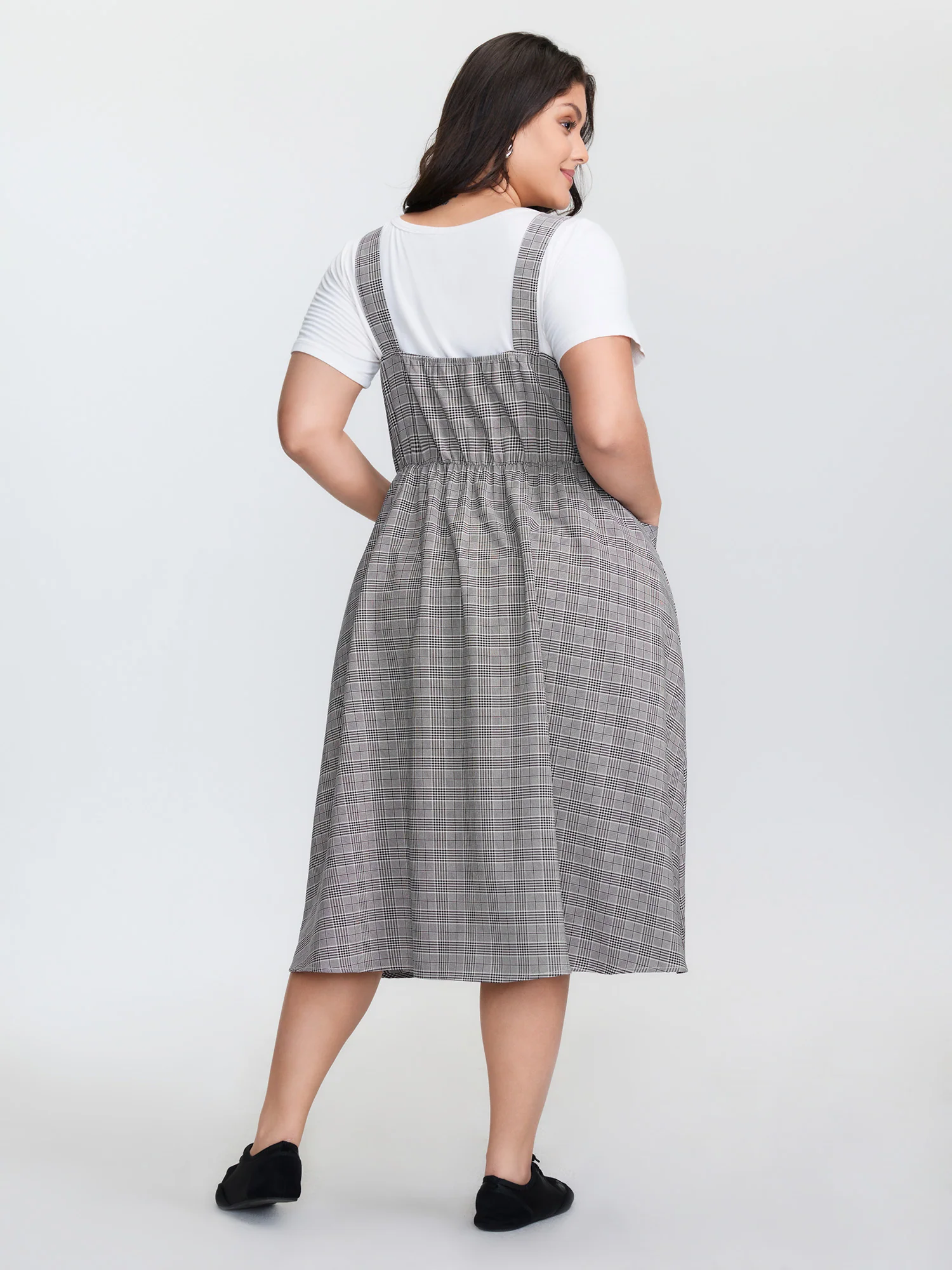 Check Pattern Half-Open Front Midi Dress - Image 5