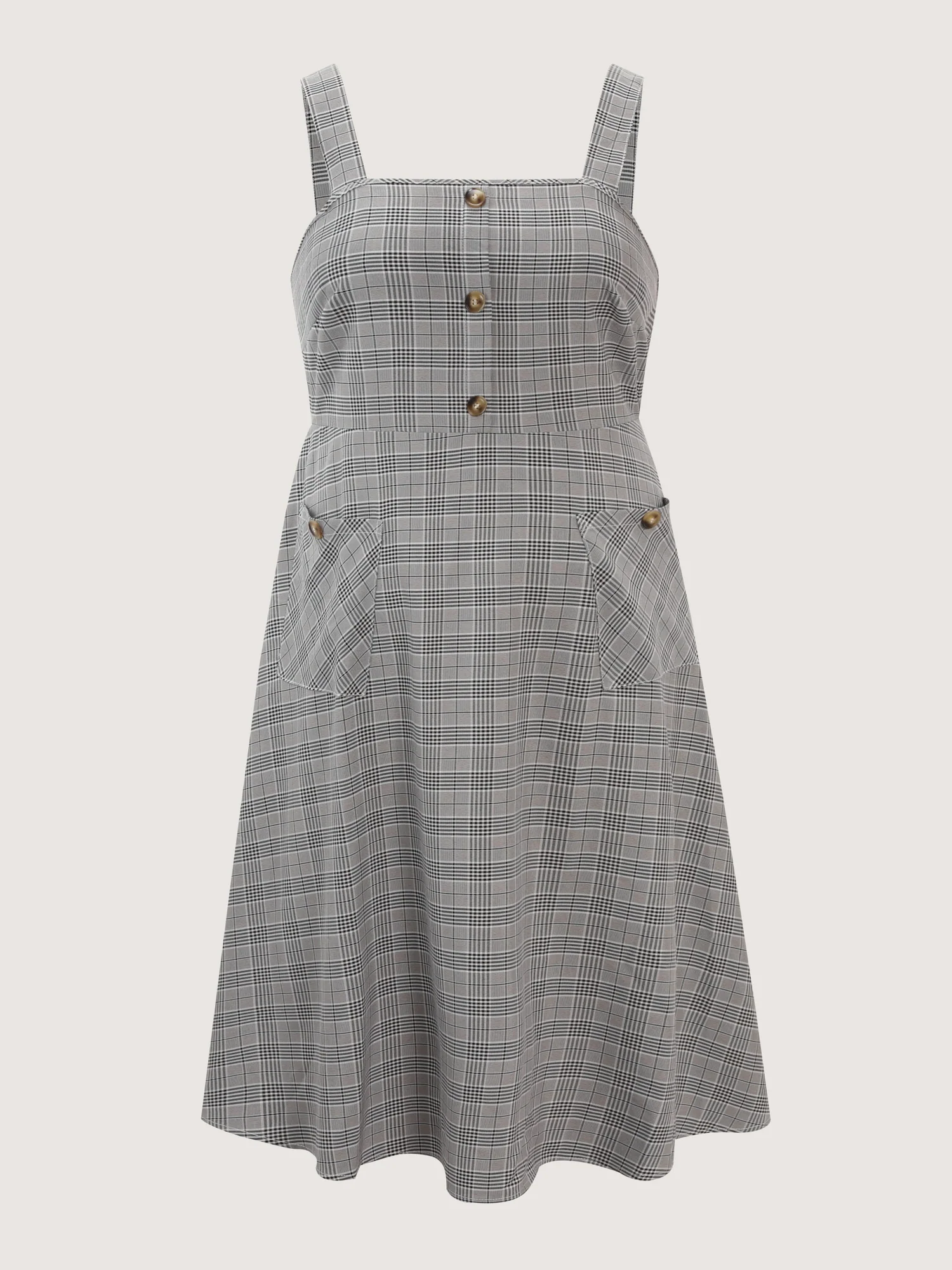 Check Pattern Half-Open Front Midi Dress - Image 8