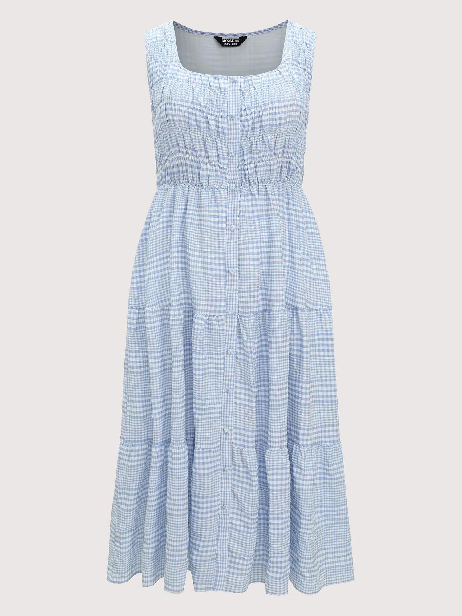 Check Pattern Shirred Bodice Midi Dress - Image 7