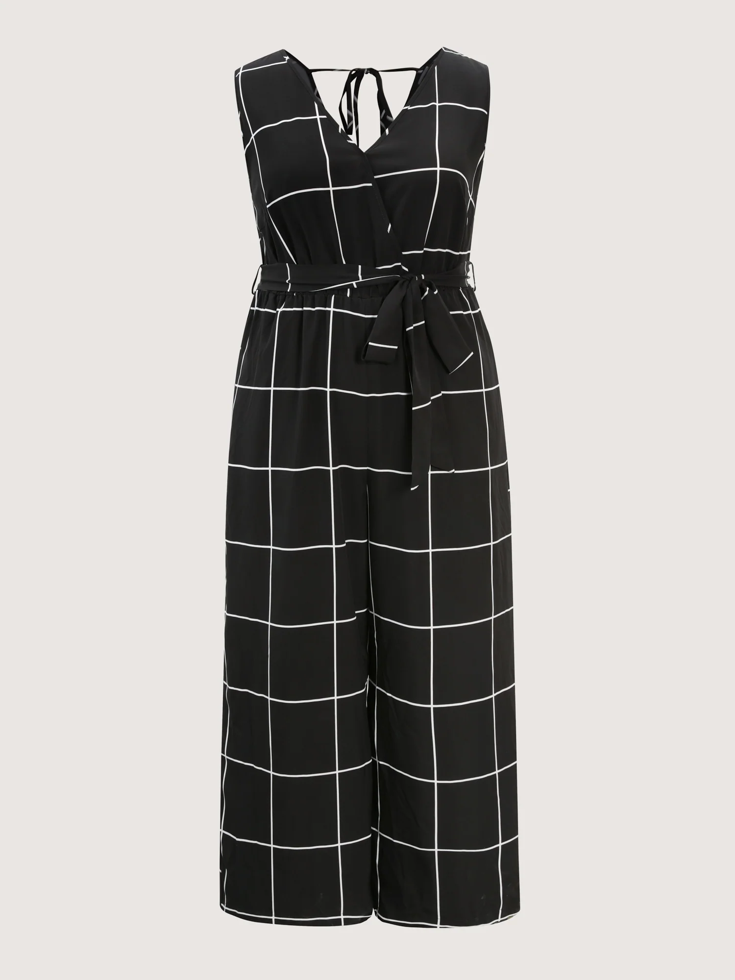 Check Pattern Waist-Tie Jumpsuit - Image 7
