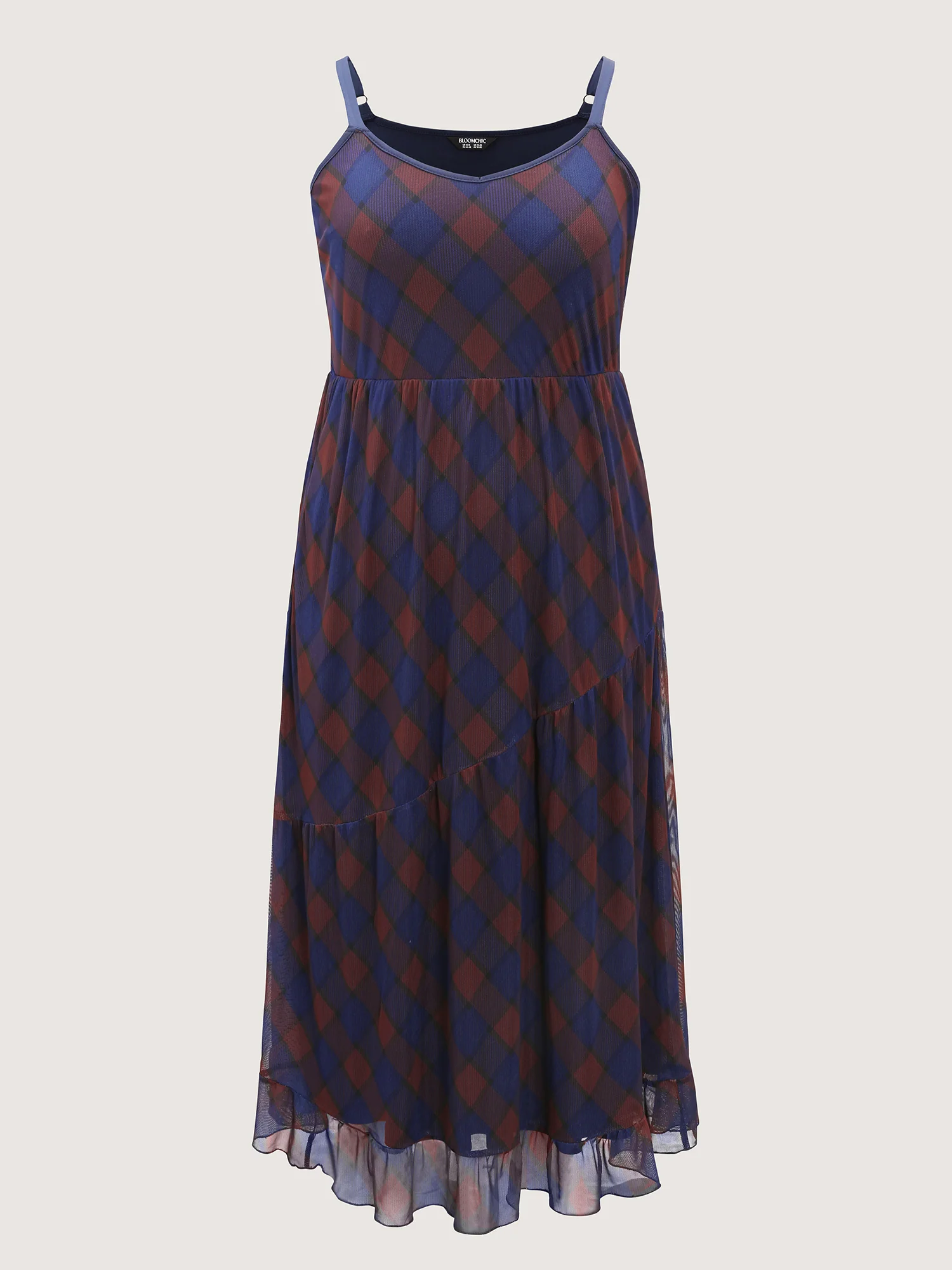 Check Print Cinched Flared A-Line Midi Dress - Image 8