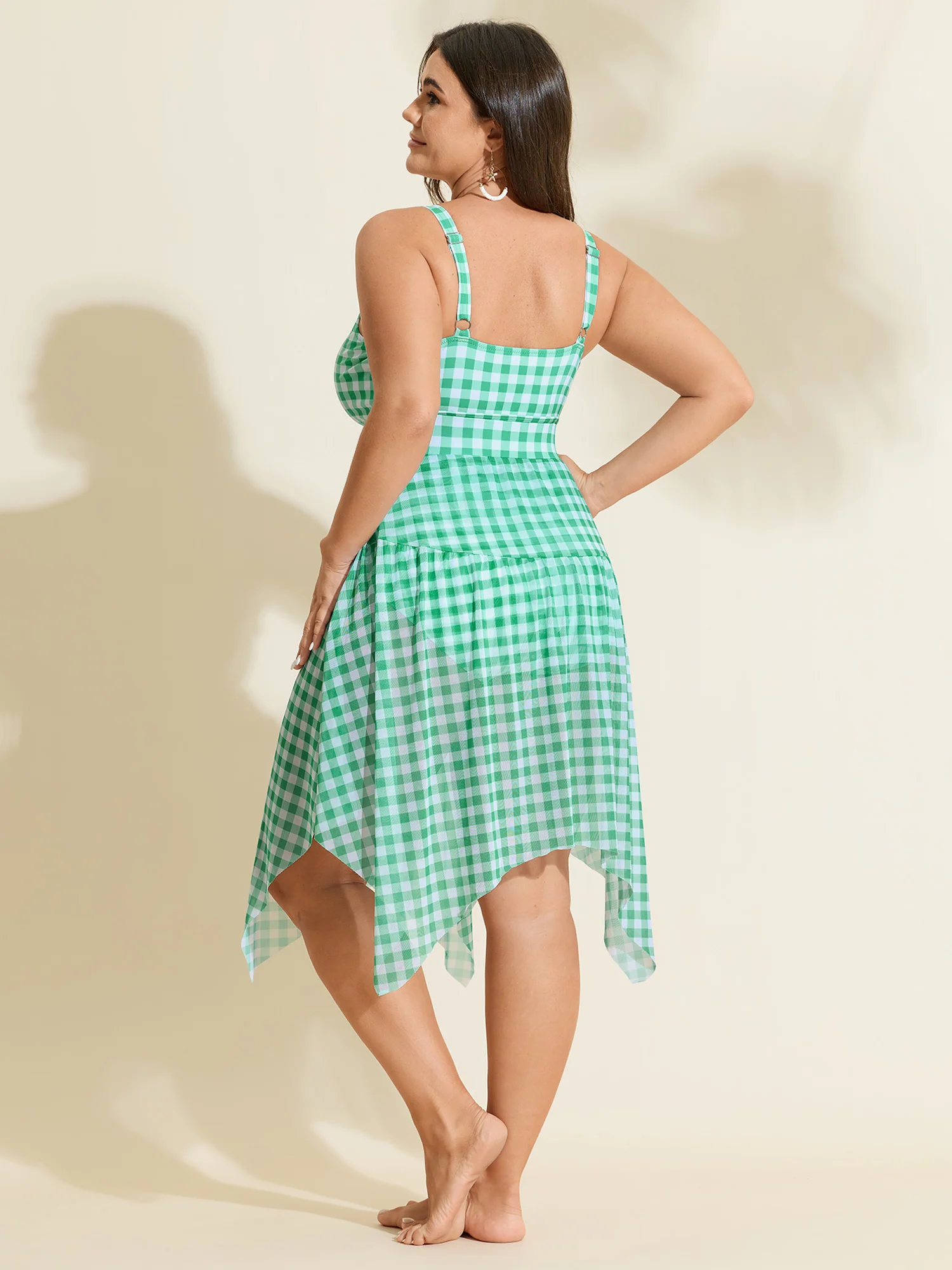 Check Print Cut-Out One-Piece Swimsuit - Image 7