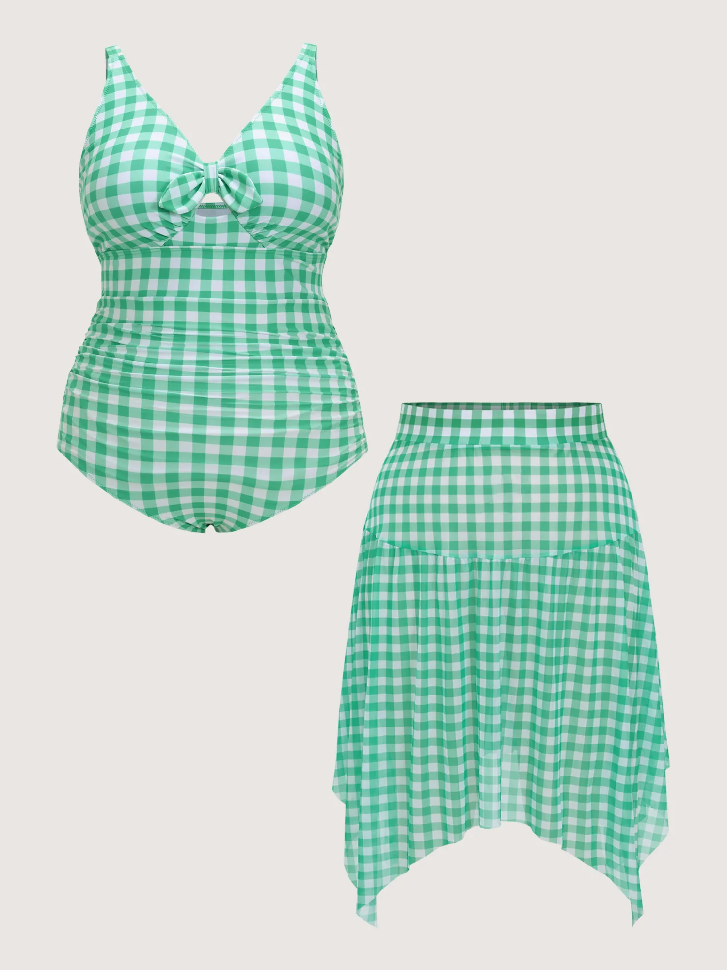 Check Print Cut-Out One-Piece Swimsuit - Image 8