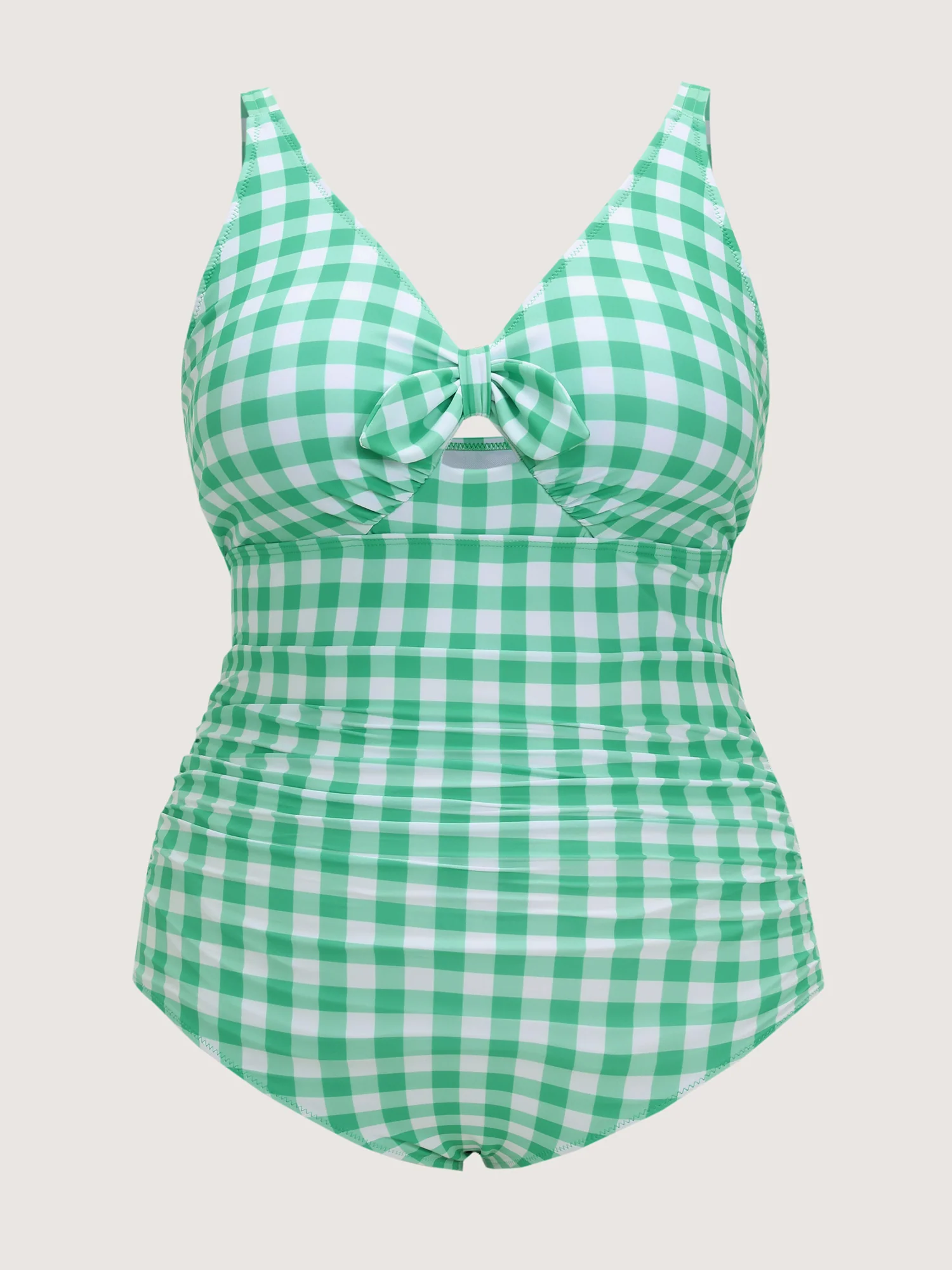 Check Print Cut-Out One-Piece Swimsuit - Image 9