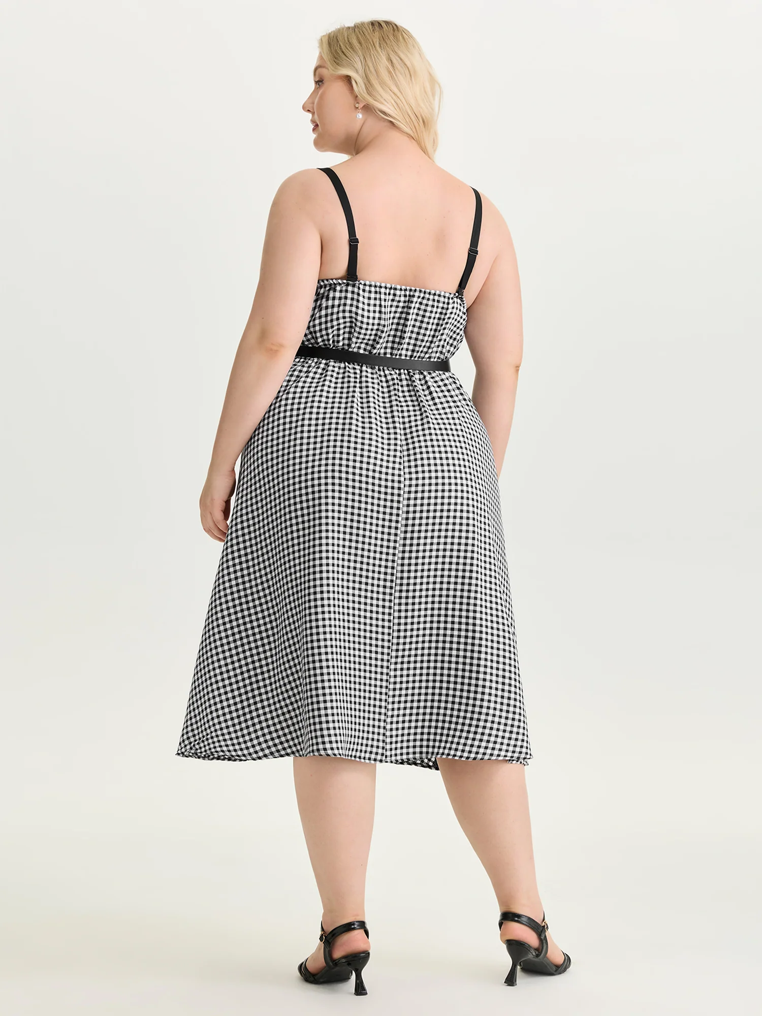 Check Print Lace Trim Bow Detail Midi Dress - Image 4