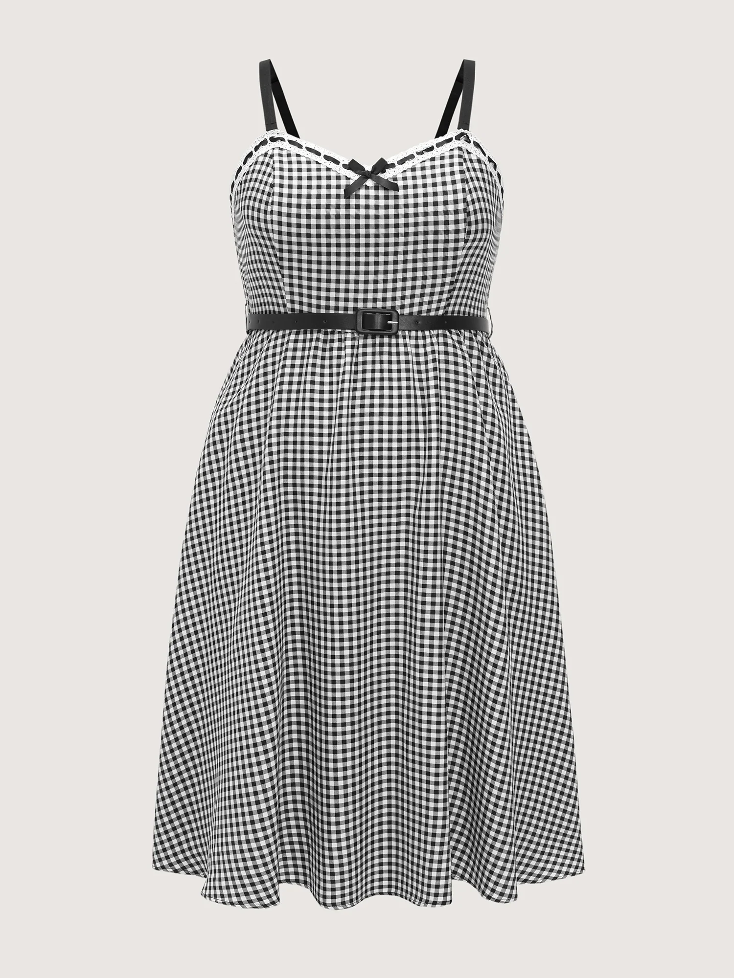Check Print Lace Trim Bow Detail Midi Dress - Image 7
