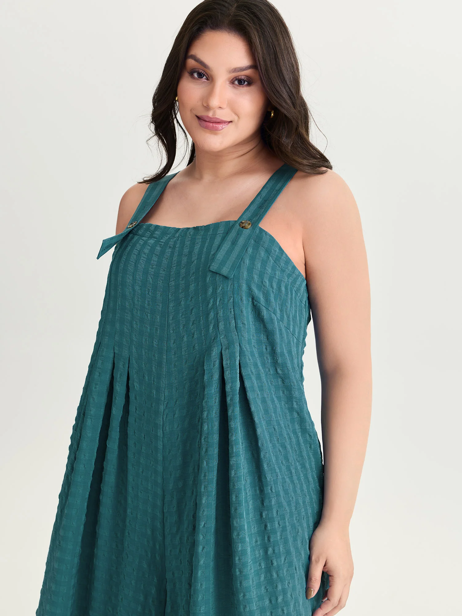 Check Print Pleated Adjustable Overall Jumpsuit - Image 2