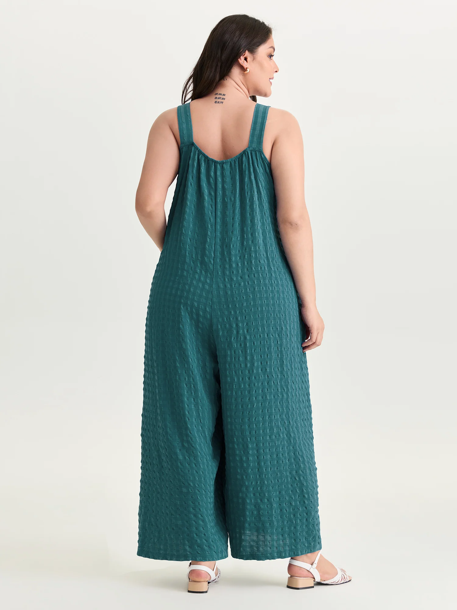 Check Print Pleated Adjustable Overall Jumpsuit - Image 4