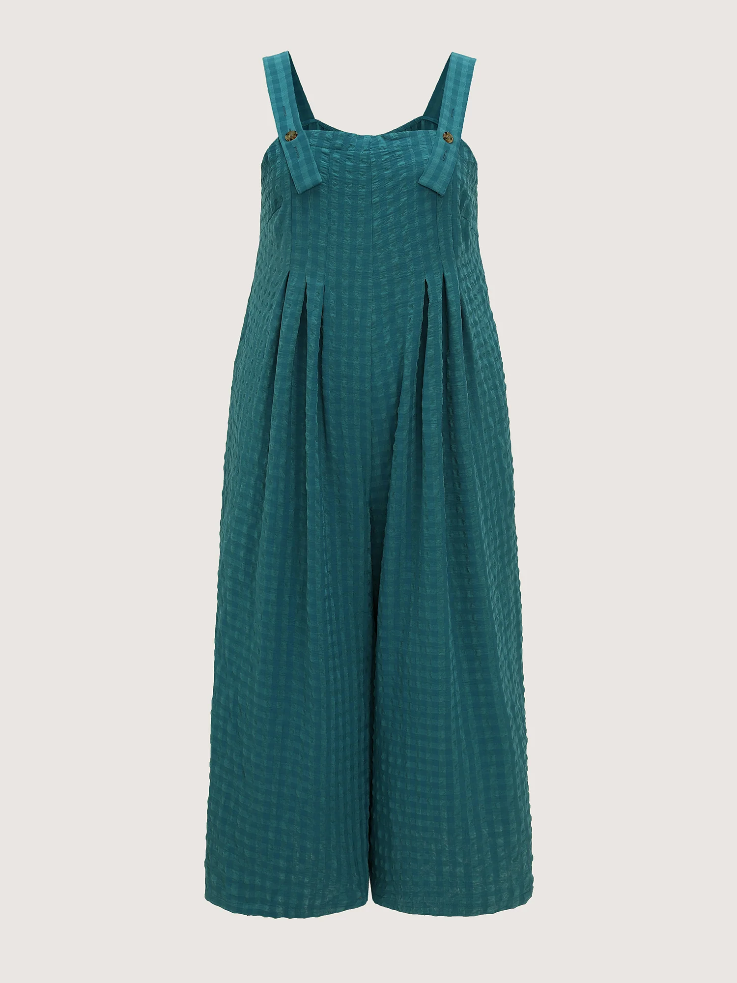 Check Print Pleated Adjustable Overall Jumpsuit - Image 7