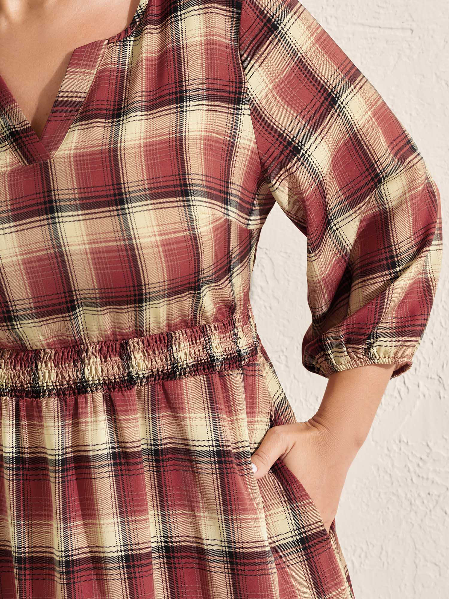Check Print Shirred Waist Tiered Maxi Dress - Image 3