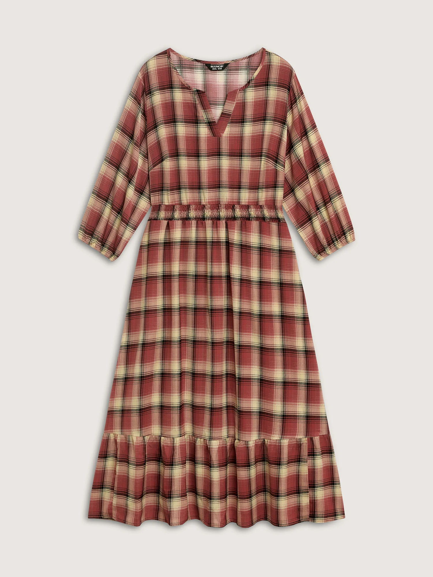Check Print Shirred Waist Tiered Maxi Dress - Image 7