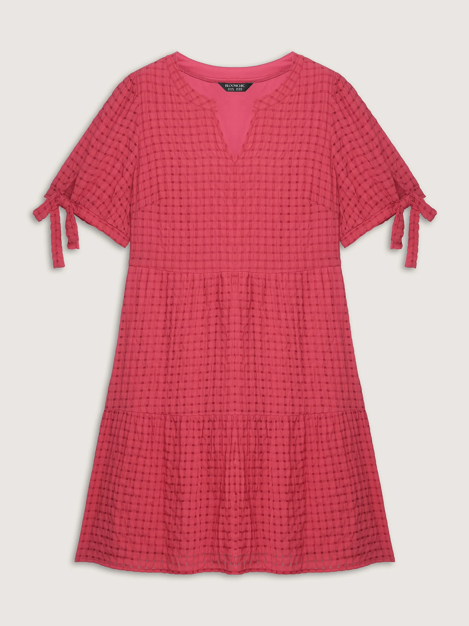 Check Textured Knot Sleeve Knee-Length Dress - Image 8