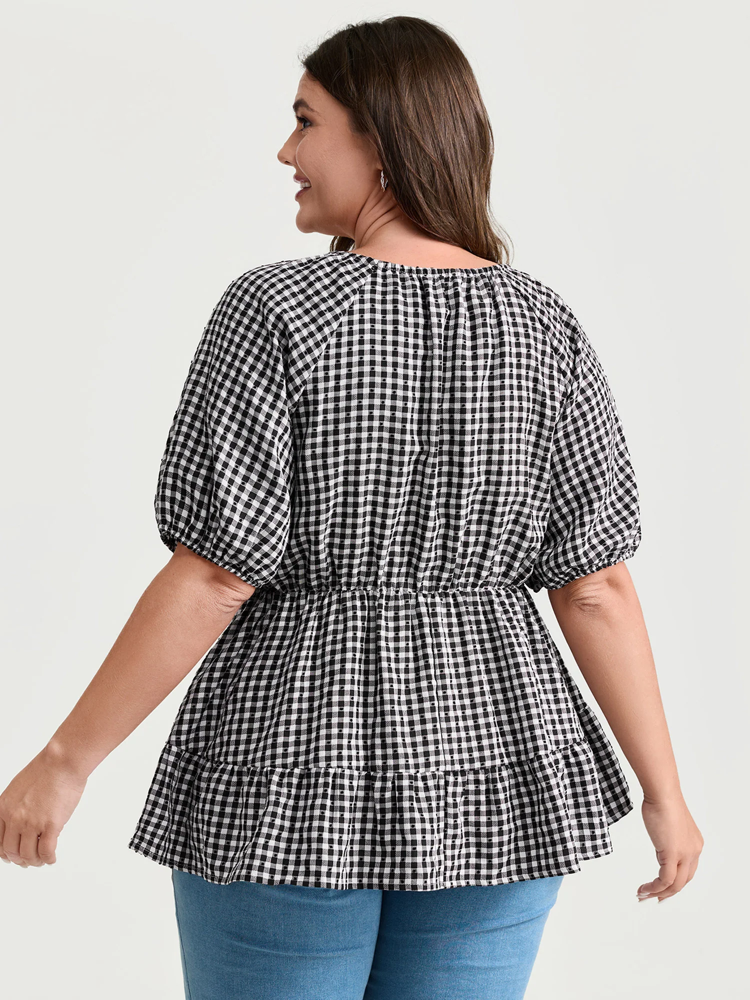 Checked Print Button Detail Fit And Flare Blouse - Image 4