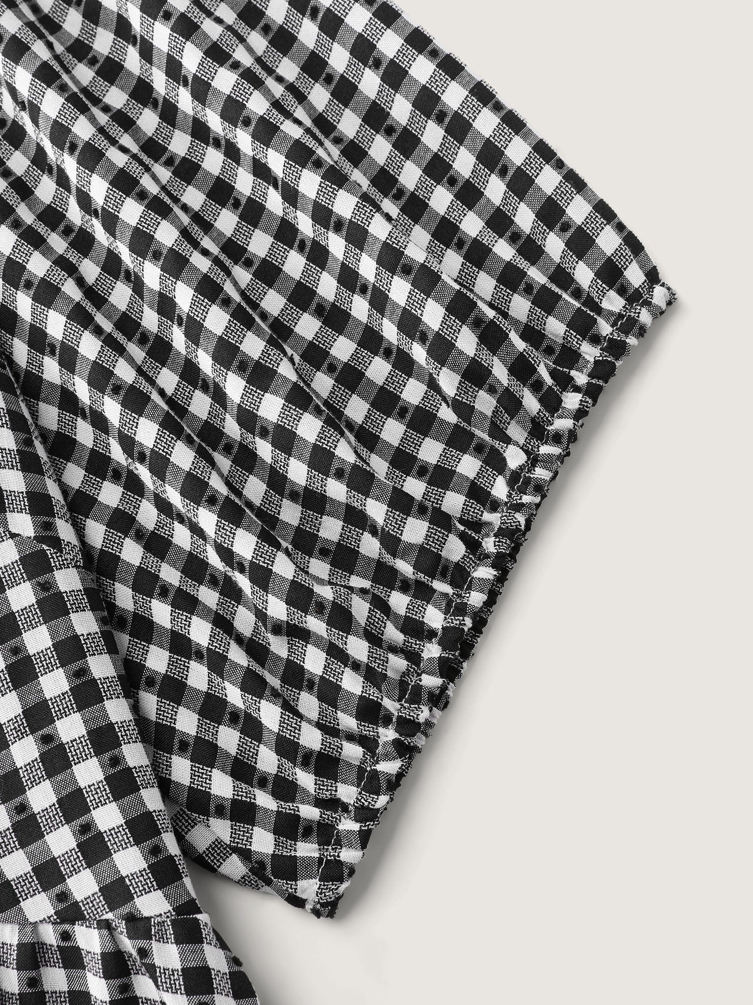 Checked Print Button Detail Fit And Flare Blouse - Image 6