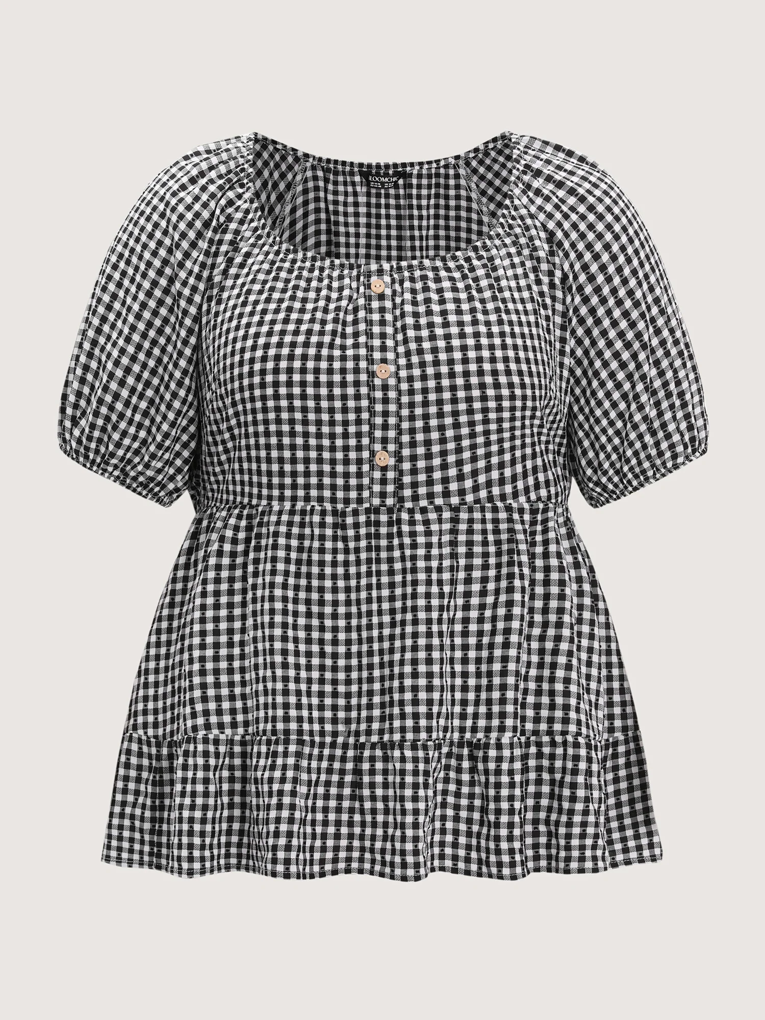 Checked Print Button Detail Fit And Flare Blouse - Image 7