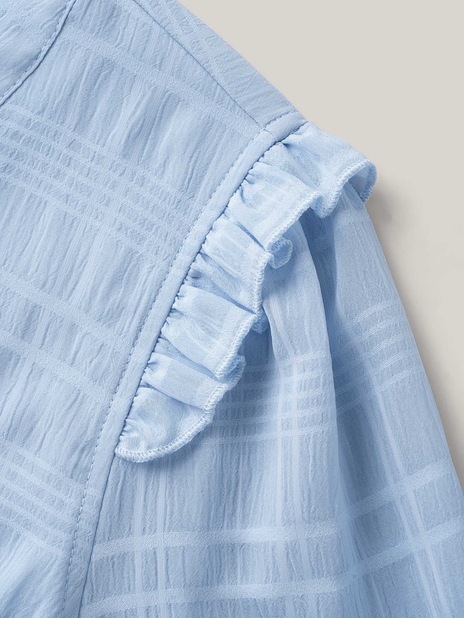 Checked Texture Jacquard Notched Collar Blouse - Image 5