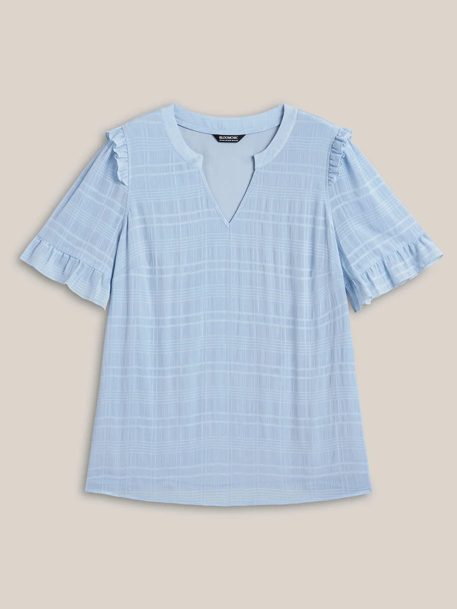 Checked Texture Jacquard Notched Collar Blouse - Image 7