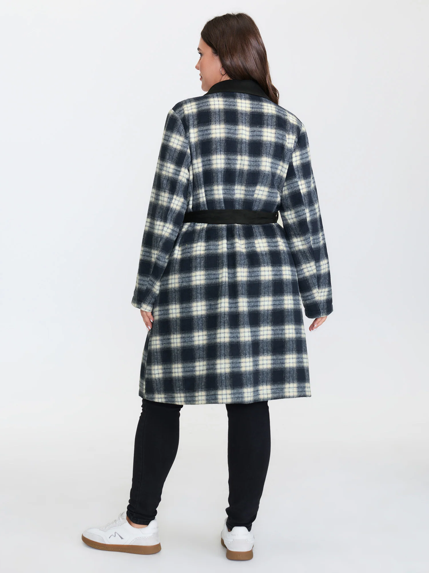 Checkered Belted Color Contrast Coat - Image 4