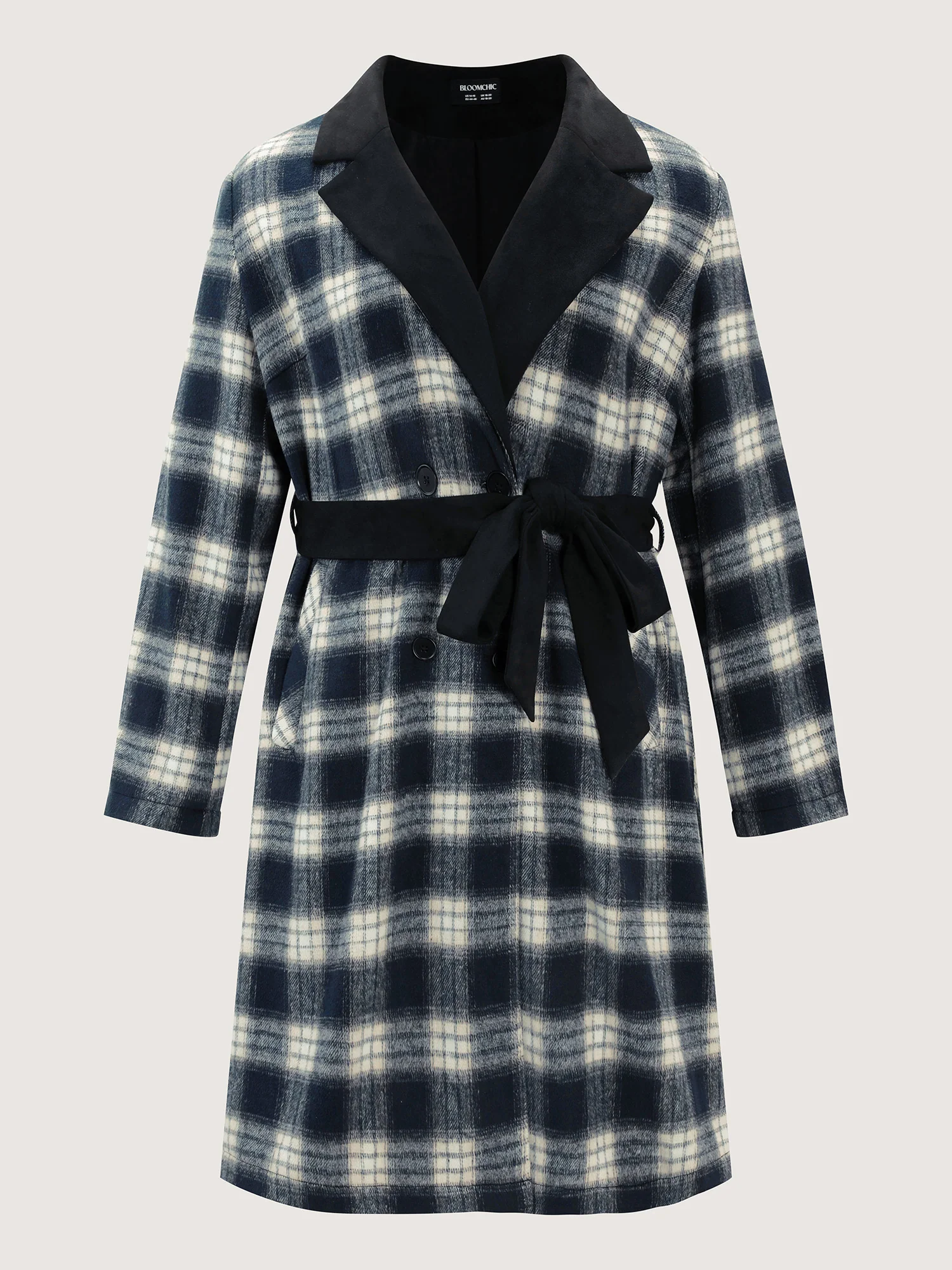 Checkered Belted Color Contrast Coat - Image 7