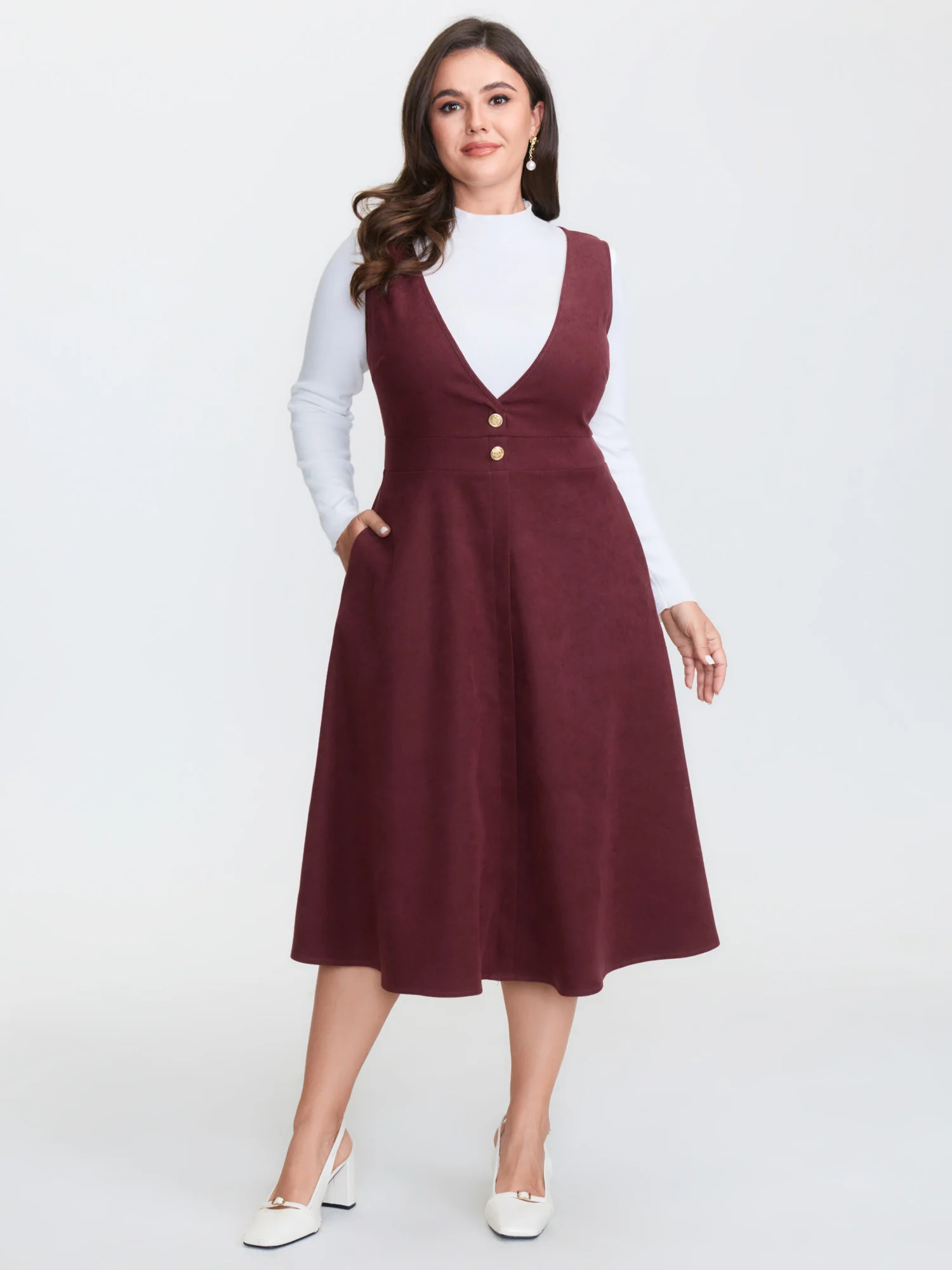 Checkered Button Detail Overall Midi Dress