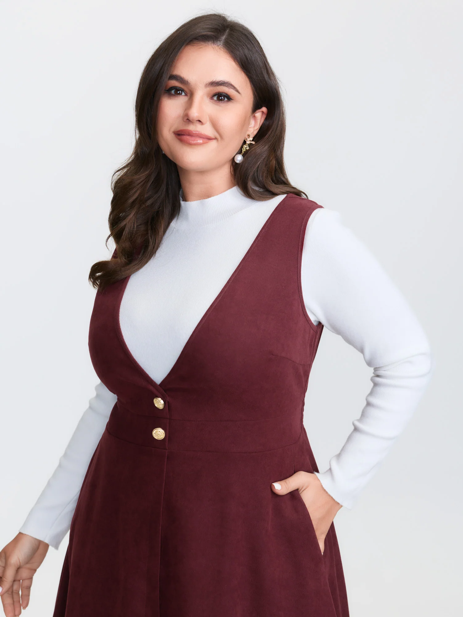 Checkered Button Detail Overall Midi Dress - Image 2