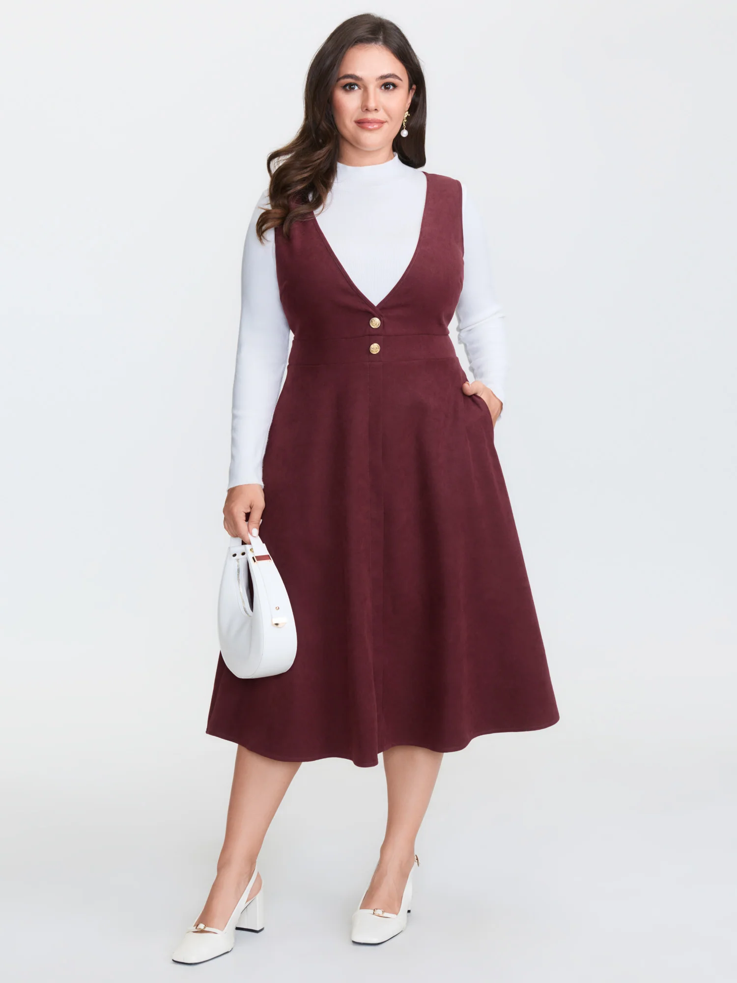 Checkered Button Detail Overall Midi Dress - Image 3