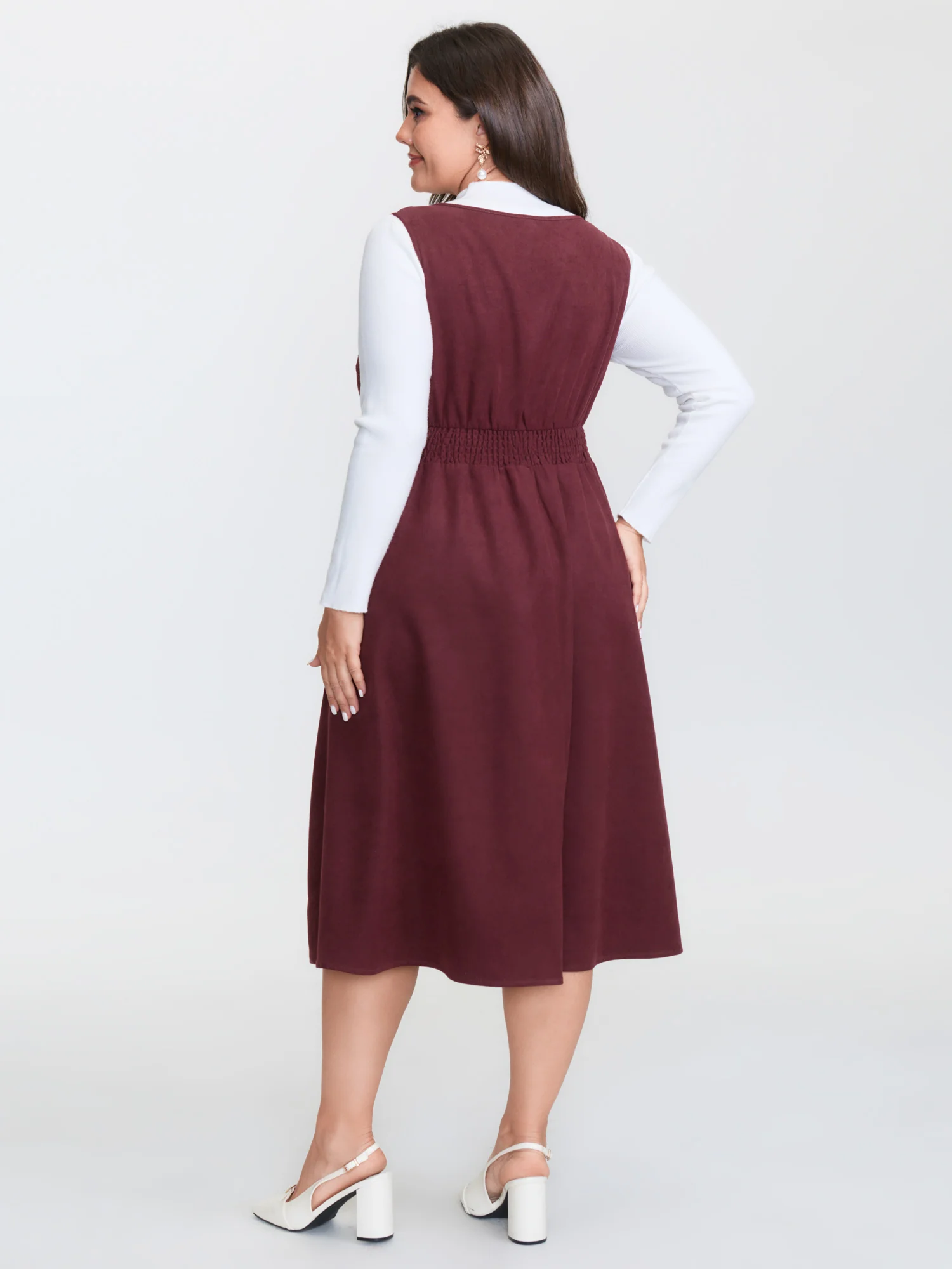 Checkered Button Detail Overall Midi Dress - Image 4