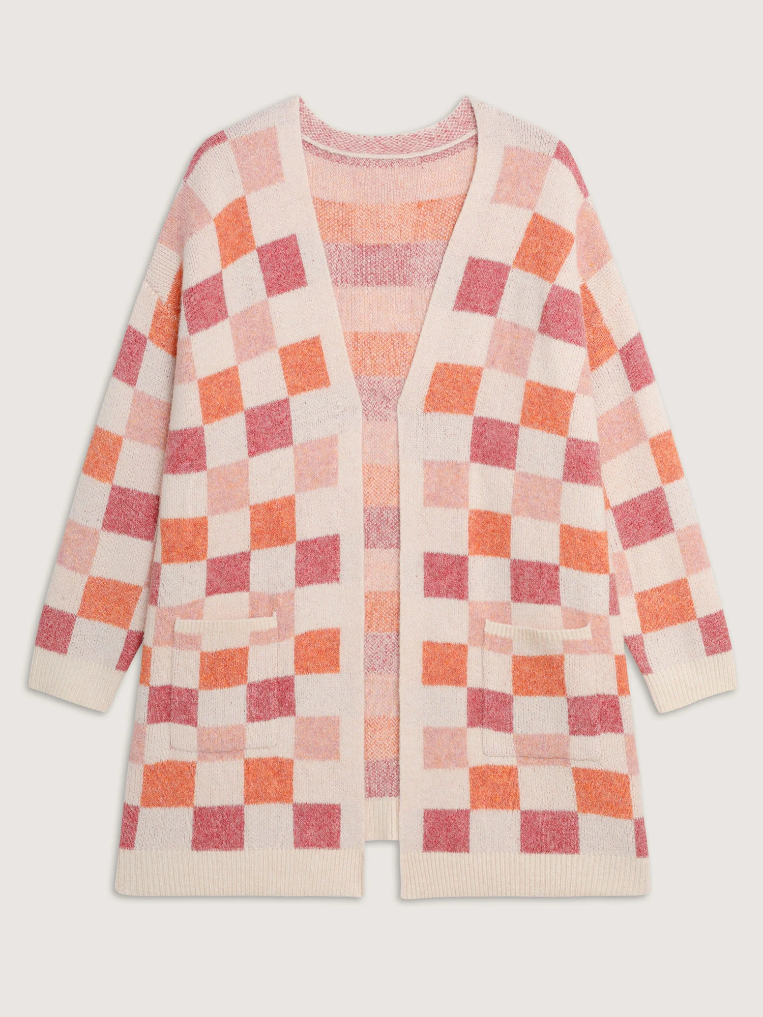 Checkered Color Contrast Open-Front Cardigan - Image 8
