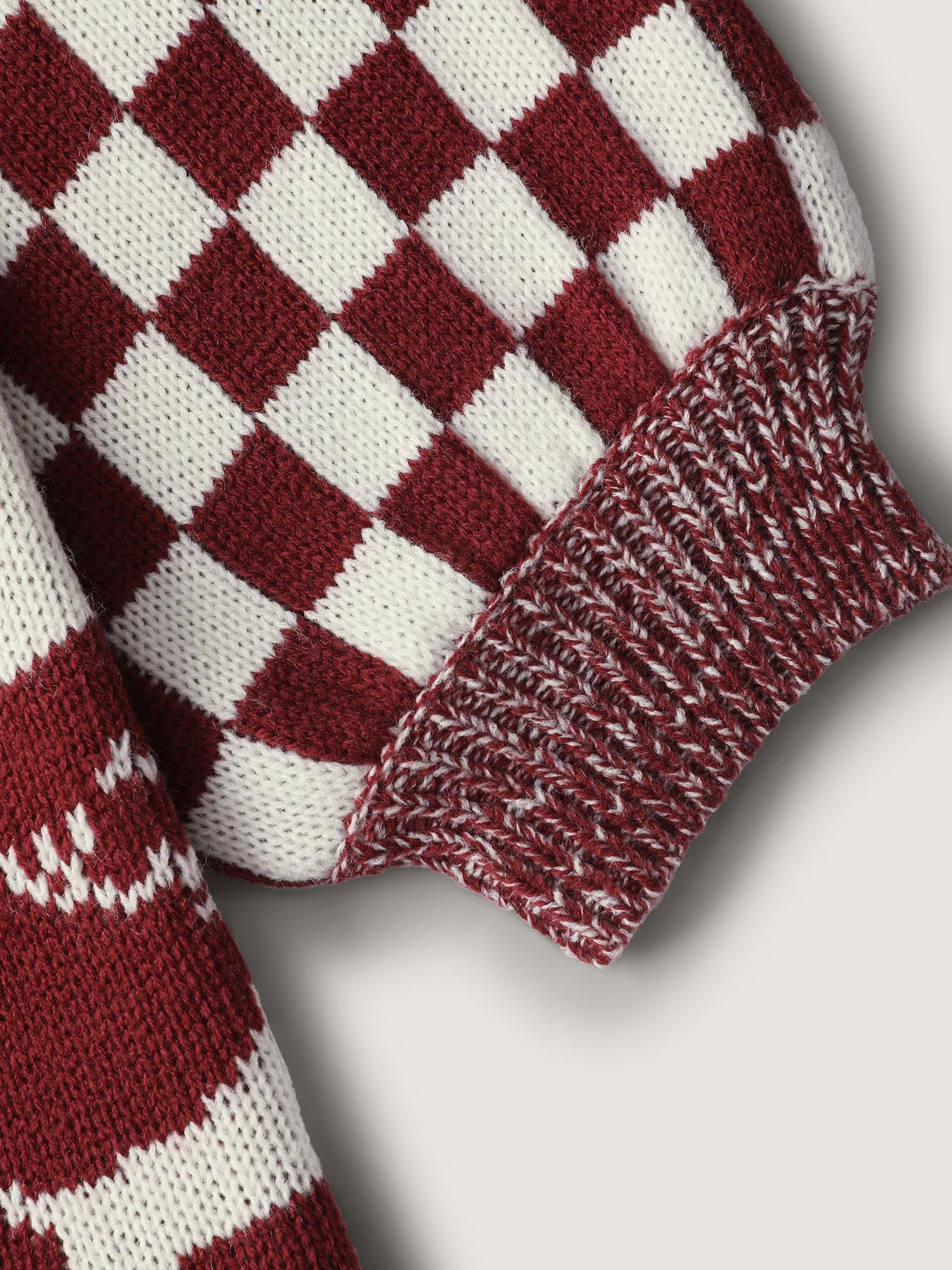 Checkered Colorblock Jacquard Reindeer Pullover - Image 6