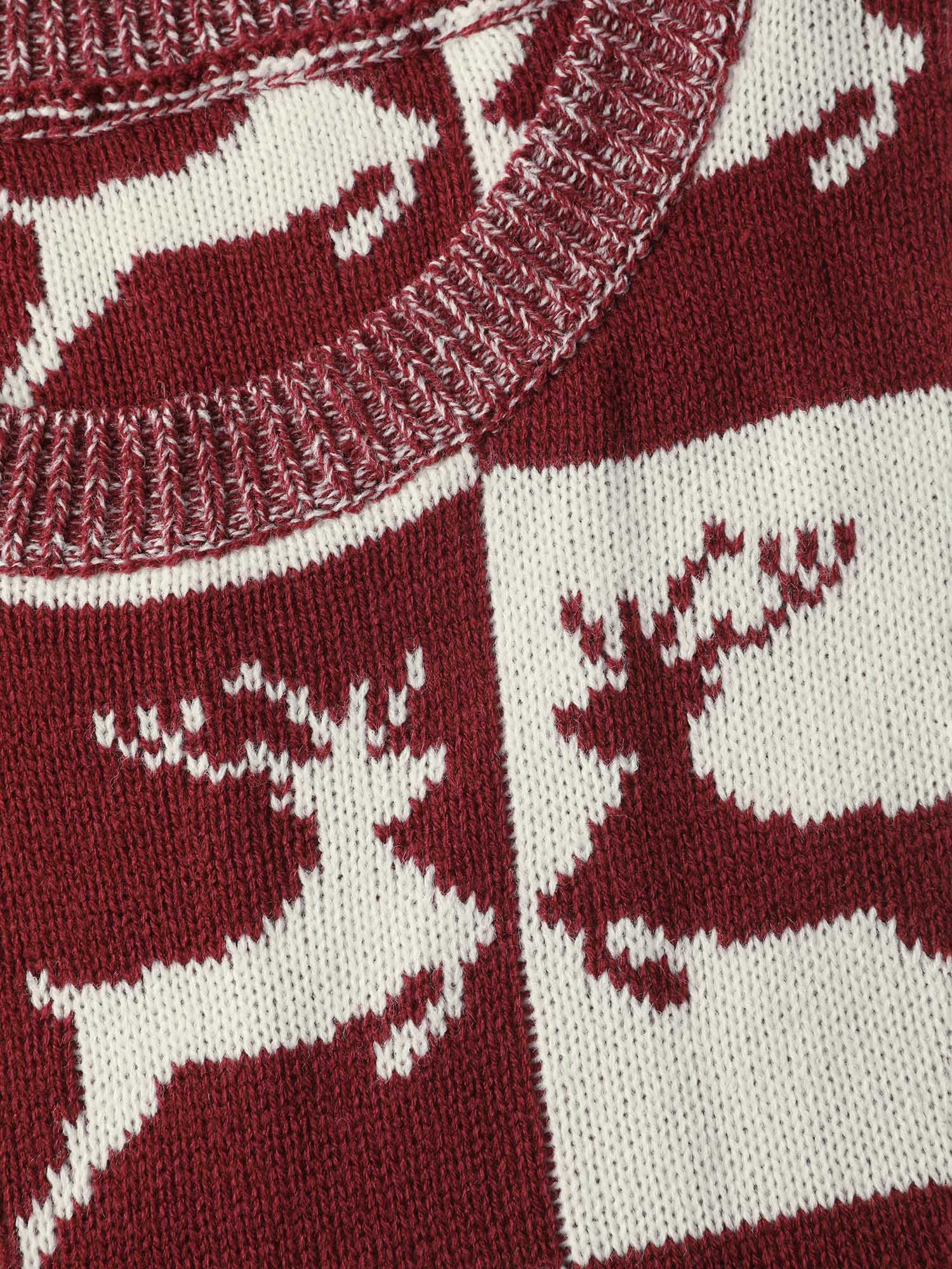 Checkered Colorblock Jacquard Reindeer Pullover - Image 7
