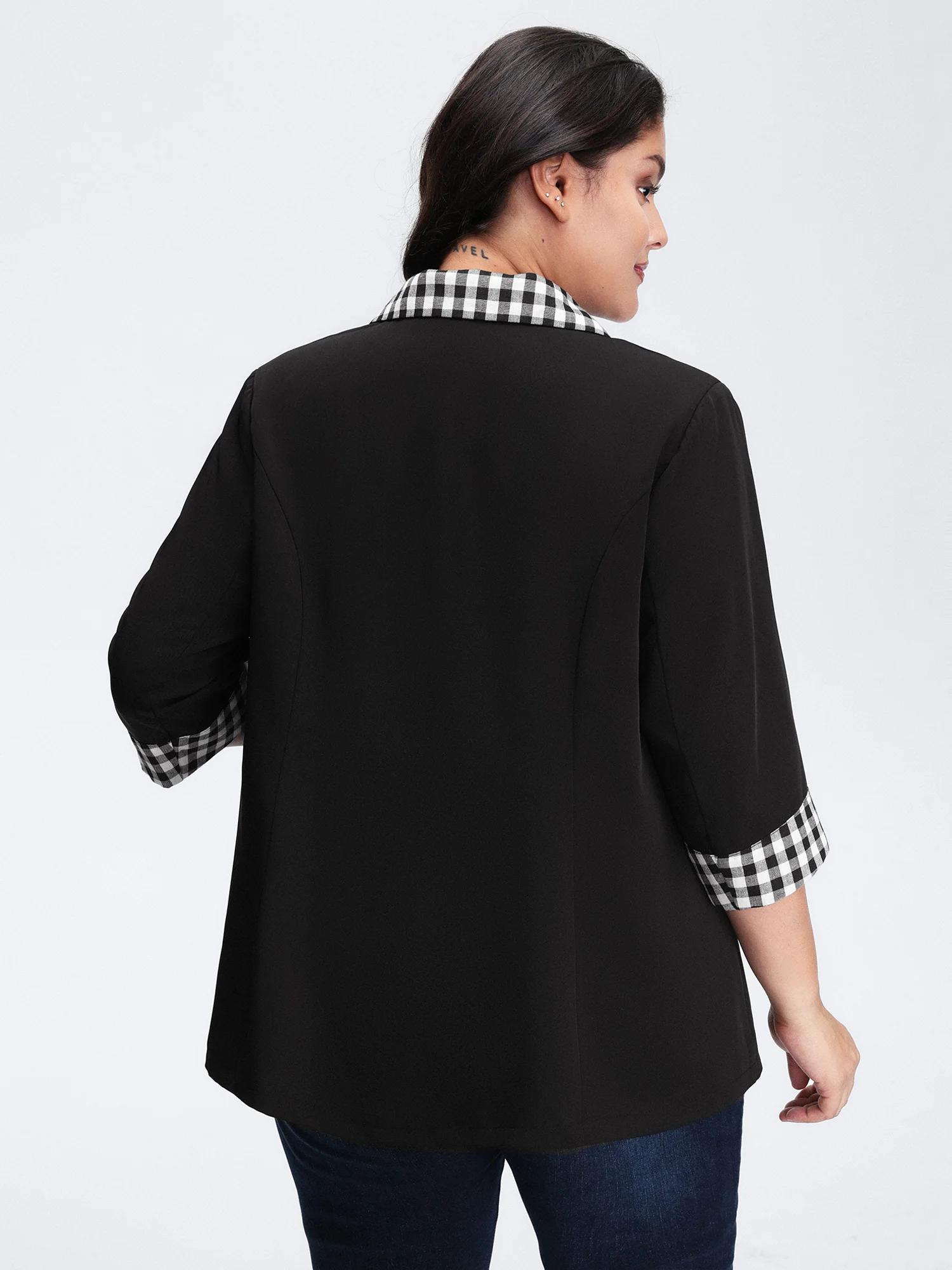 Checkered Contrast Button Blazer - Image 4