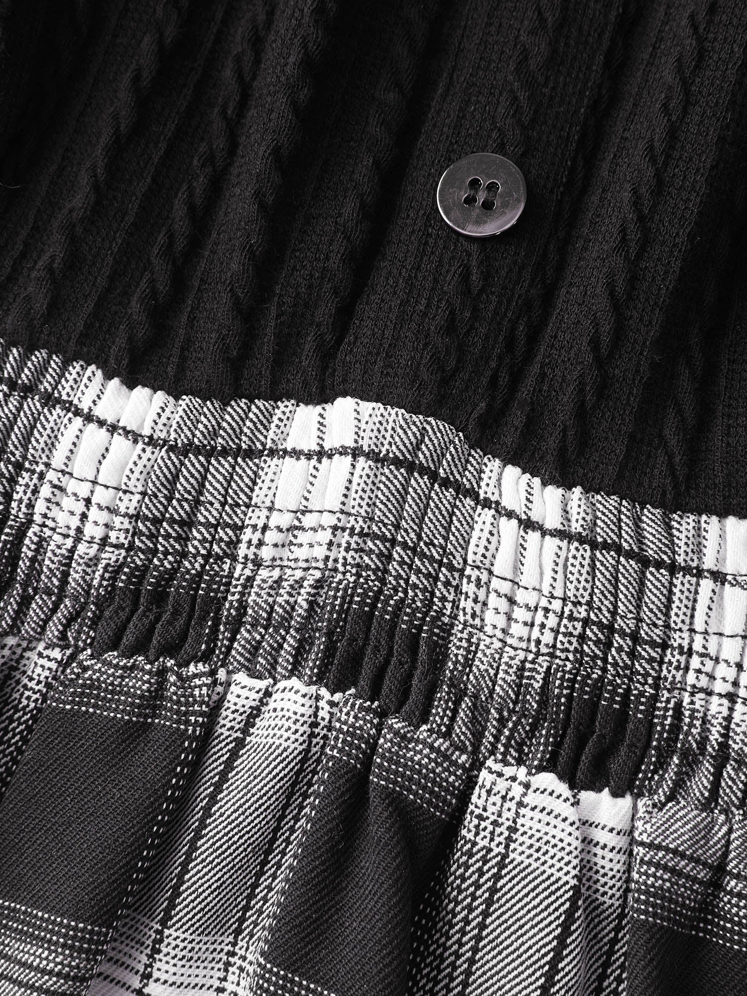 Checkered Faux-Layered Button Detail Blouse - Image 7