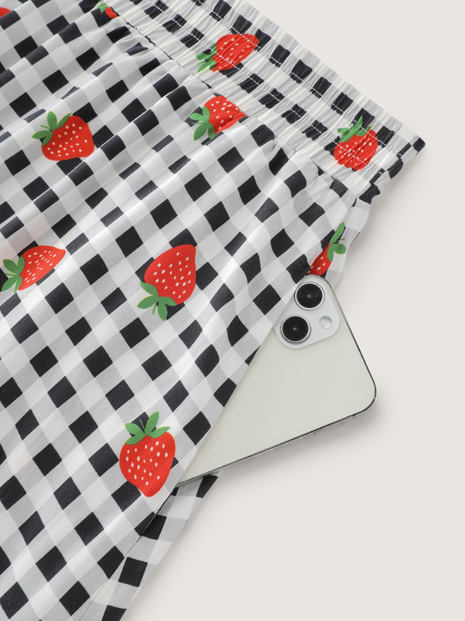 Checkered Fruity Print Tiered Maxi Skirt - Image 7