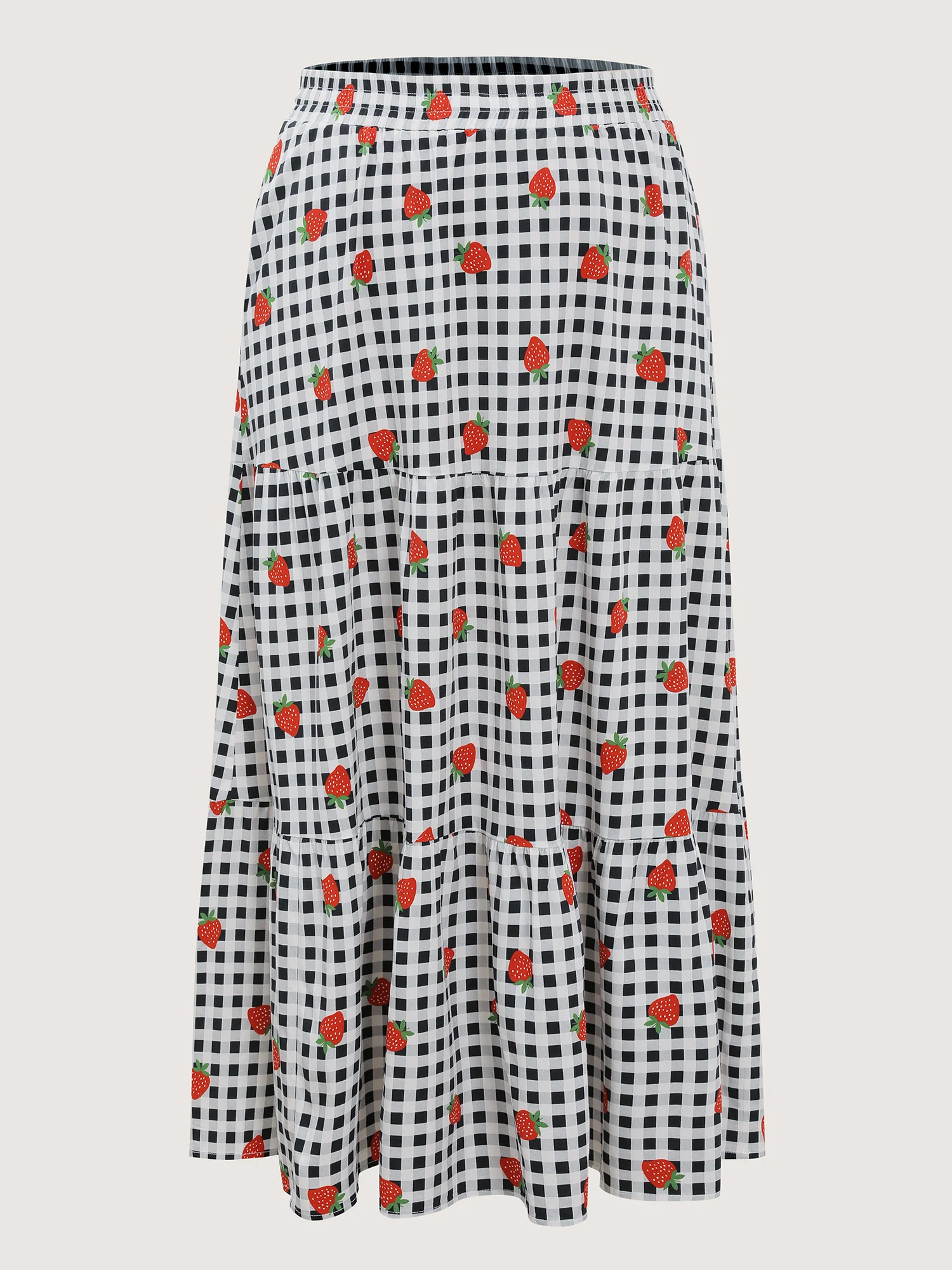 Checkered Fruity Print Tiered Maxi Skirt - Image 8