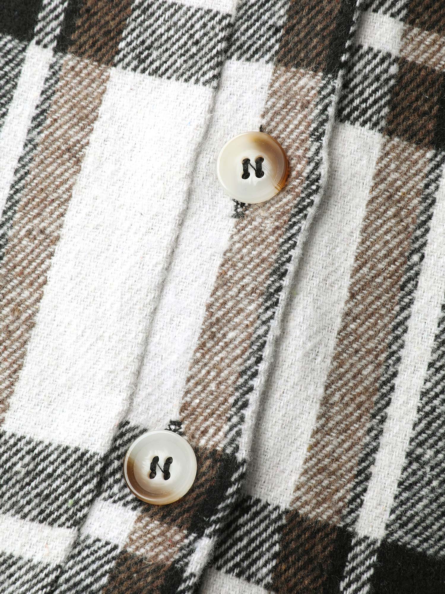 Checkered Half-Open Placket Pockets Hoodie - Image 5