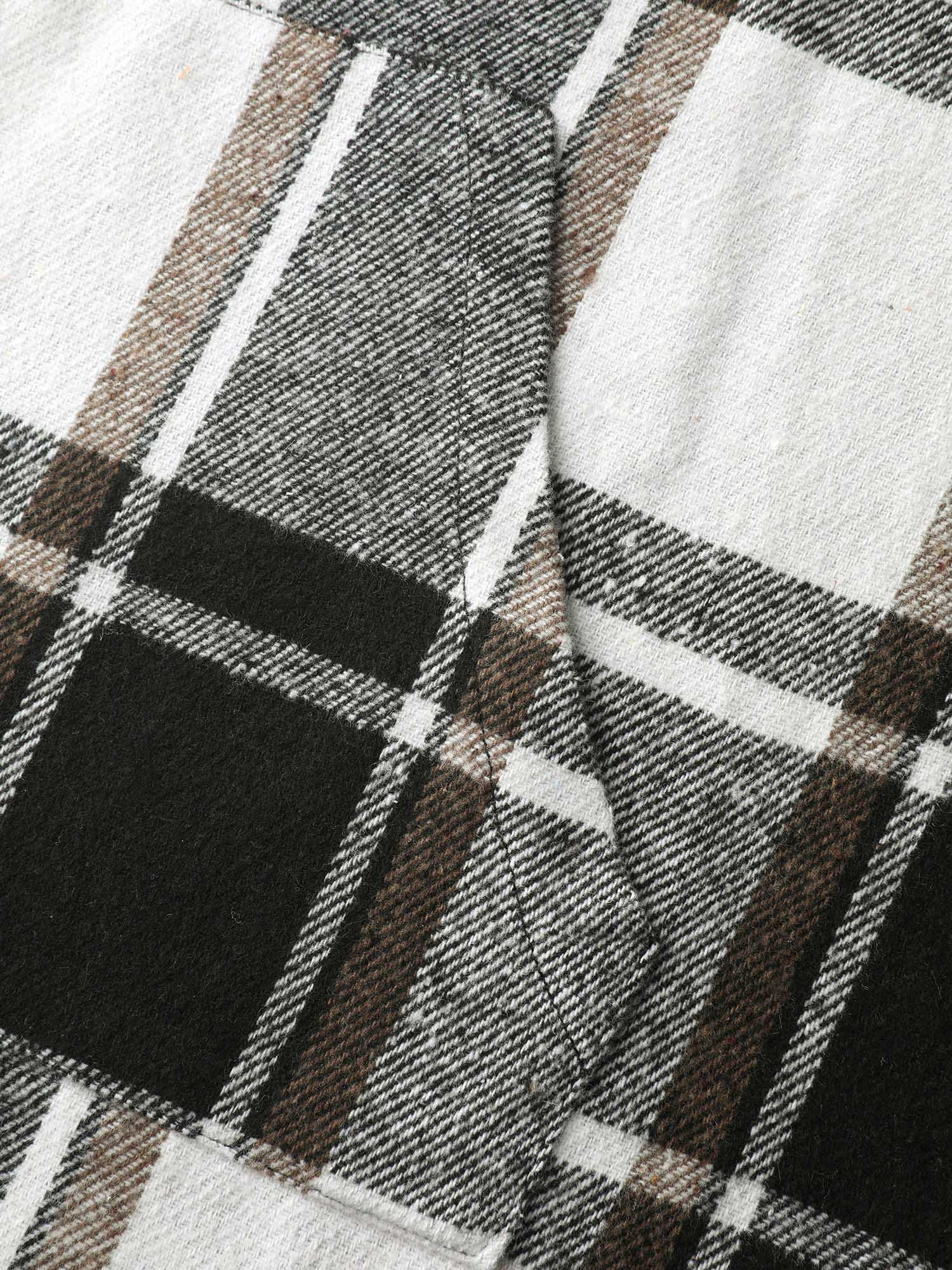 Checkered Half-Open Placket Pockets Hoodie - Image 6