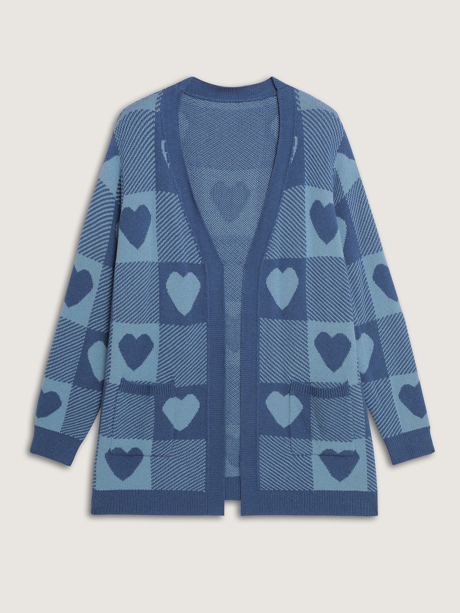 Supersoft Checkered Hearts Jacquard Pockets Knit Cardigan - Image 5