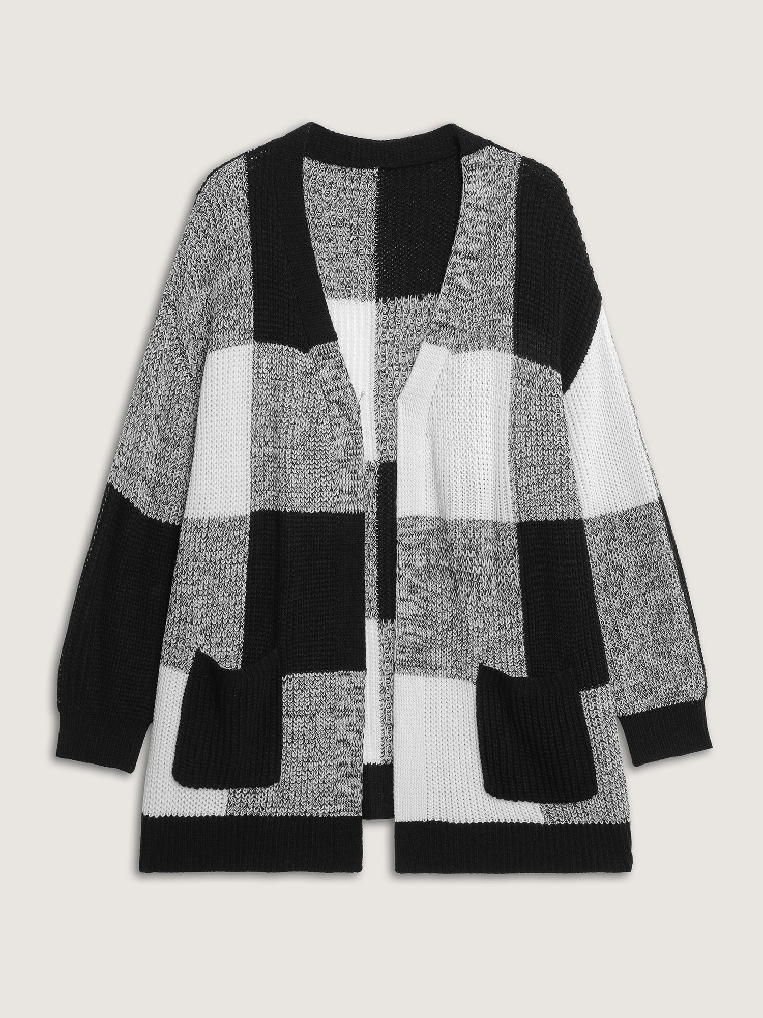 Checkered Heather Textured Open-Front Cardigan - Image 8