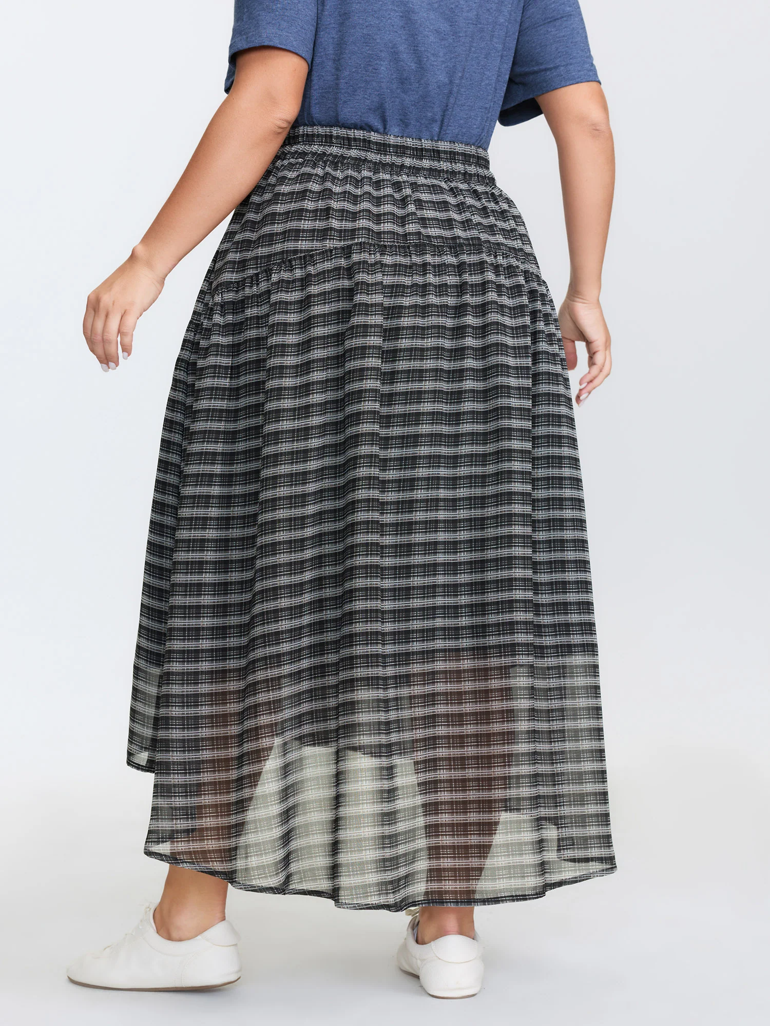 Checkered High-Low Hem Maxi Skirt - Image 5