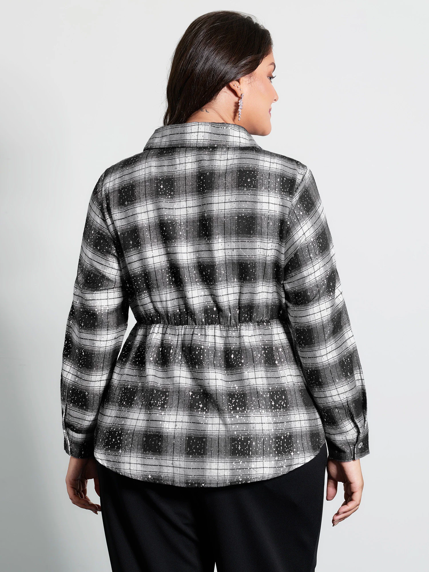 Checkered Hot Stamped Waist-Tie Blouse - Image 4
