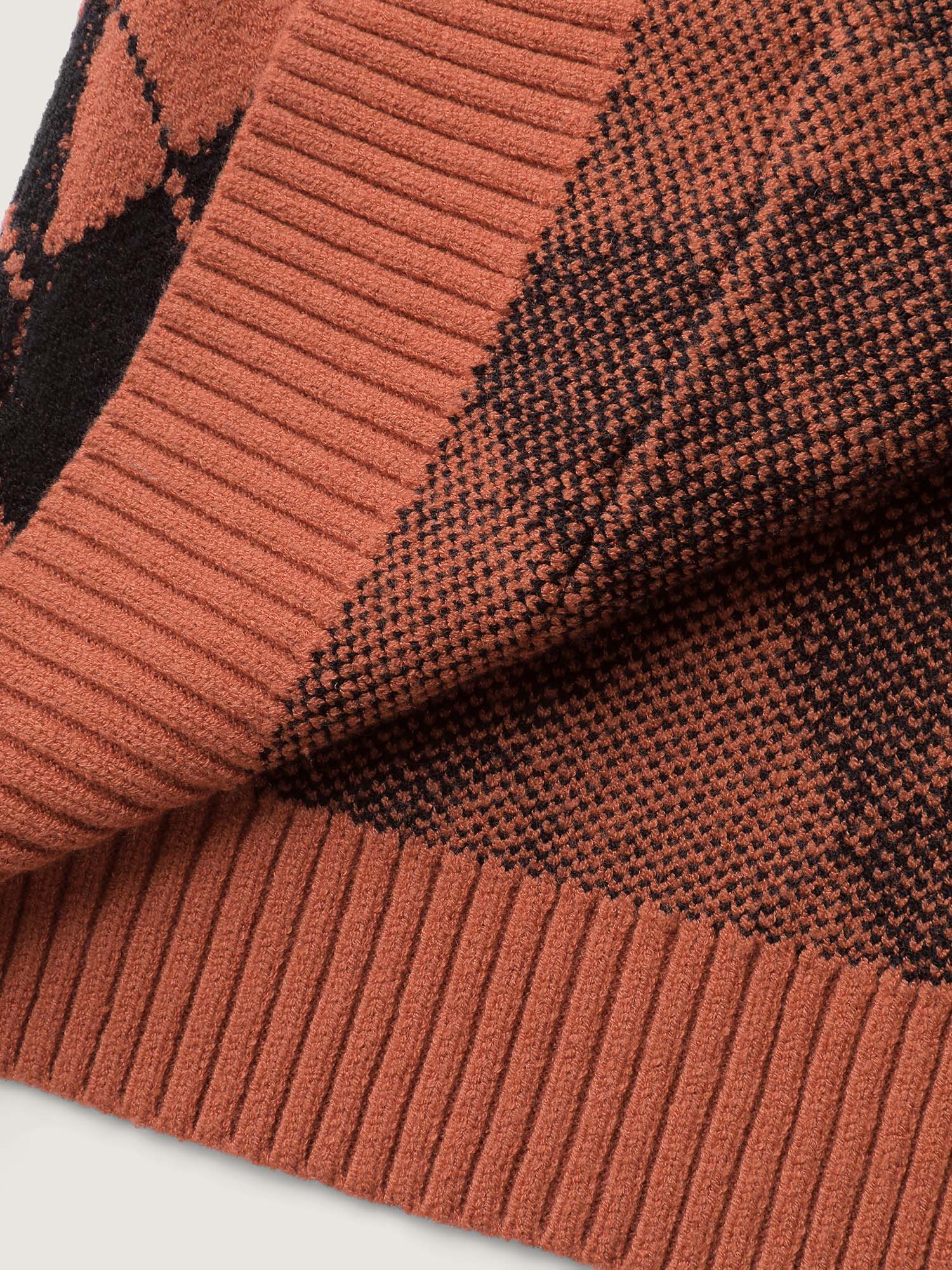 Checkered Jacquard Hooded Pockets Knit Cardigan - Image 5