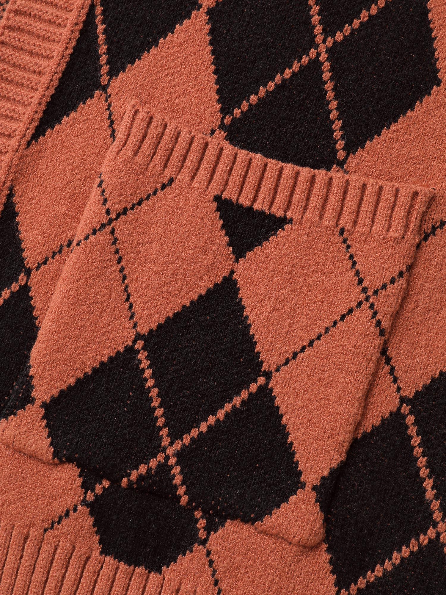 Checkered Jacquard Hooded Pockets Knit Cardigan - Image 6