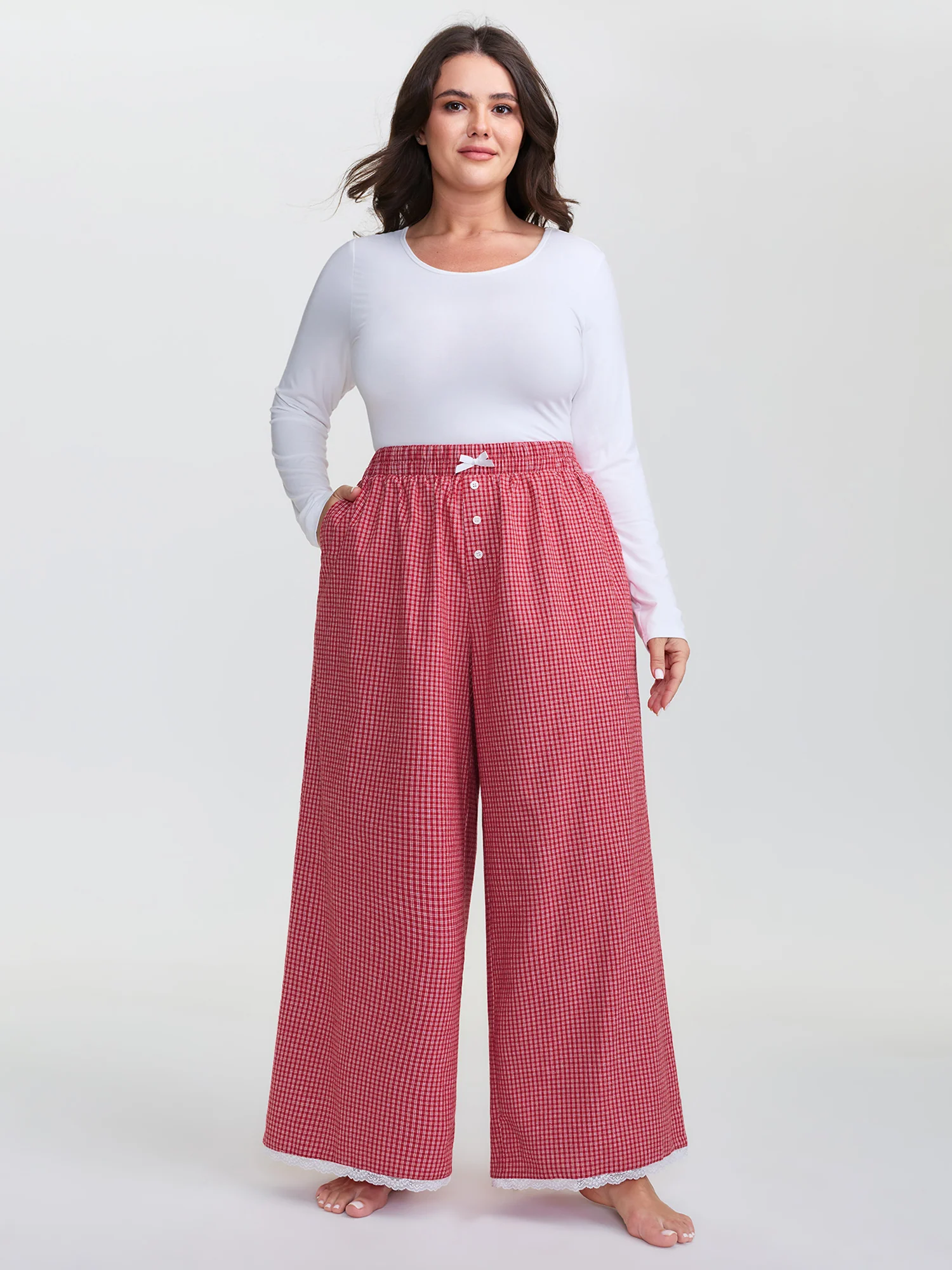 Checkered Lace Buckle Detail Lounge Bottoms - Image 2