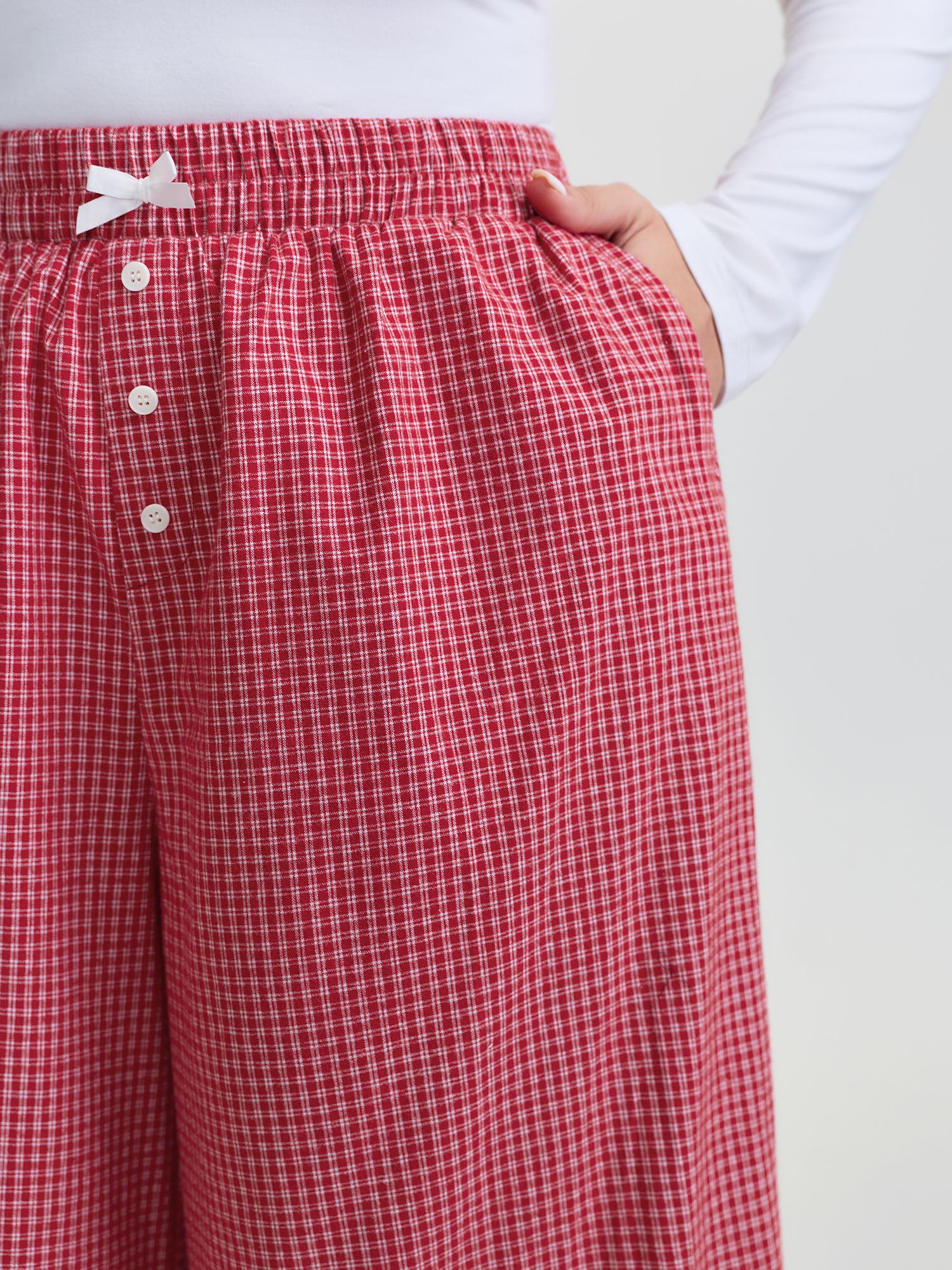 Checkered Lace Buckle Detail Lounge Bottoms - Image 3