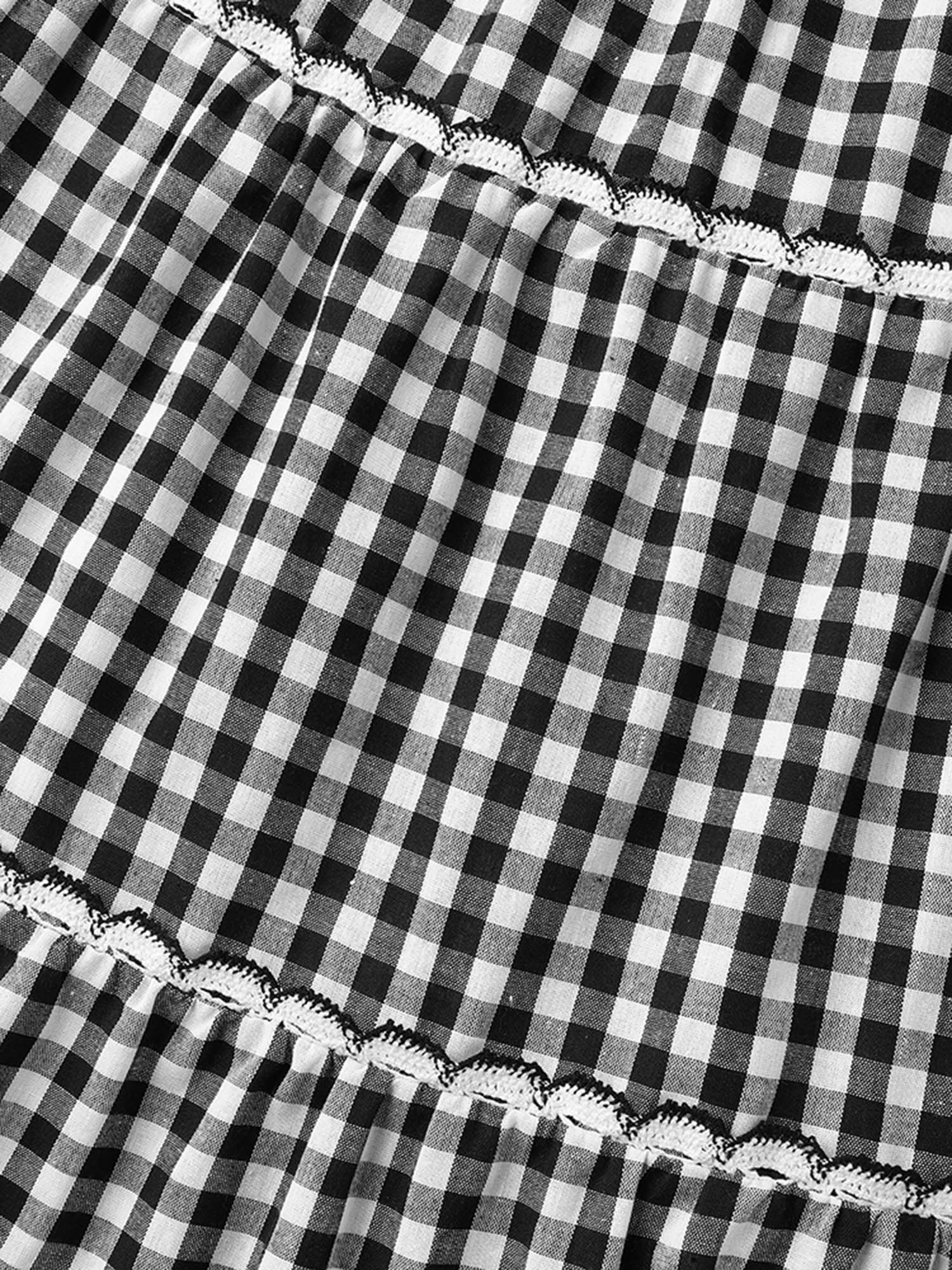 Checkered Lace Trim Tiered Midi Dress - Image 5
