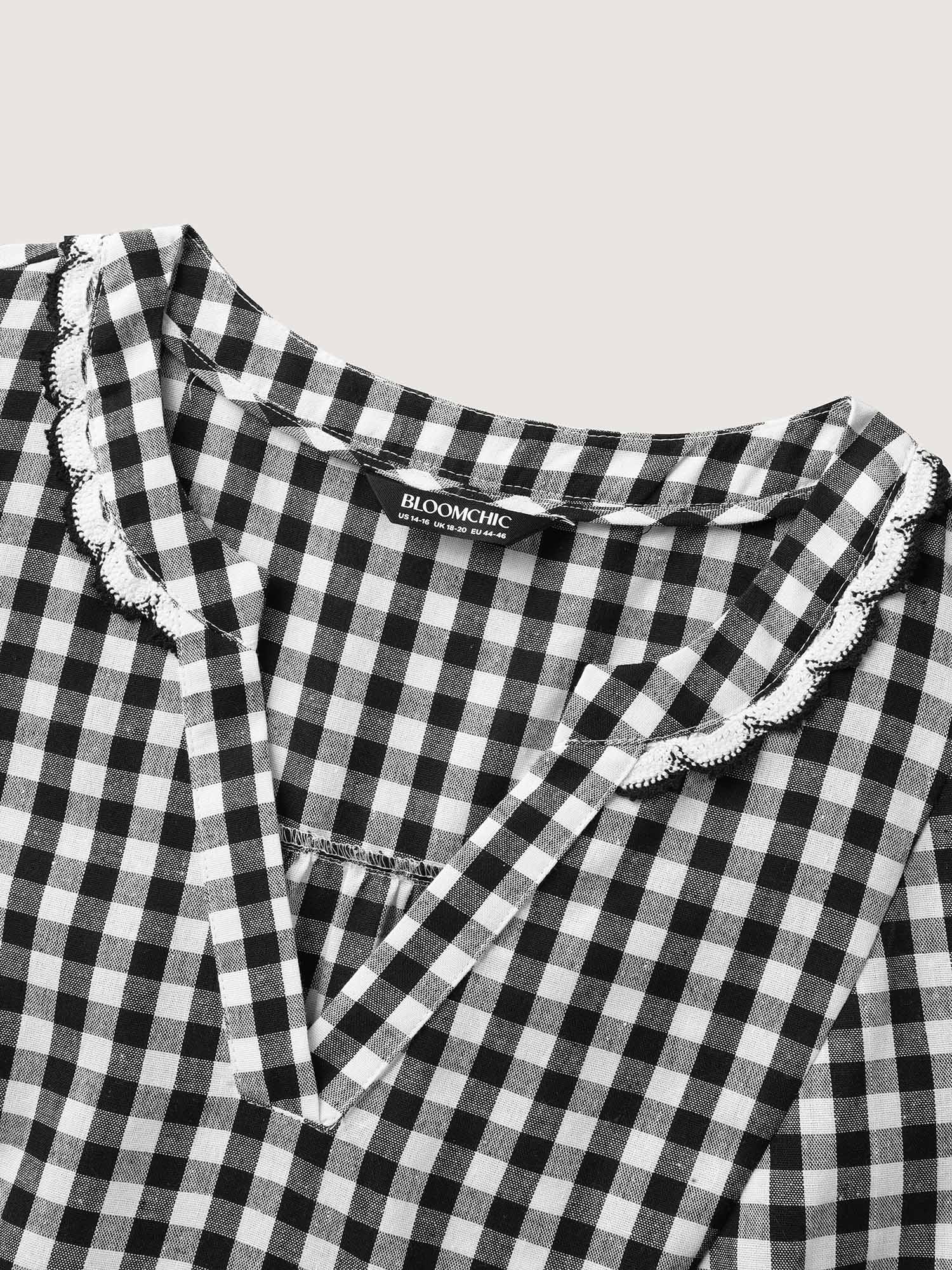 Checkered Lace Trim Tiered Midi Dress - Image 6