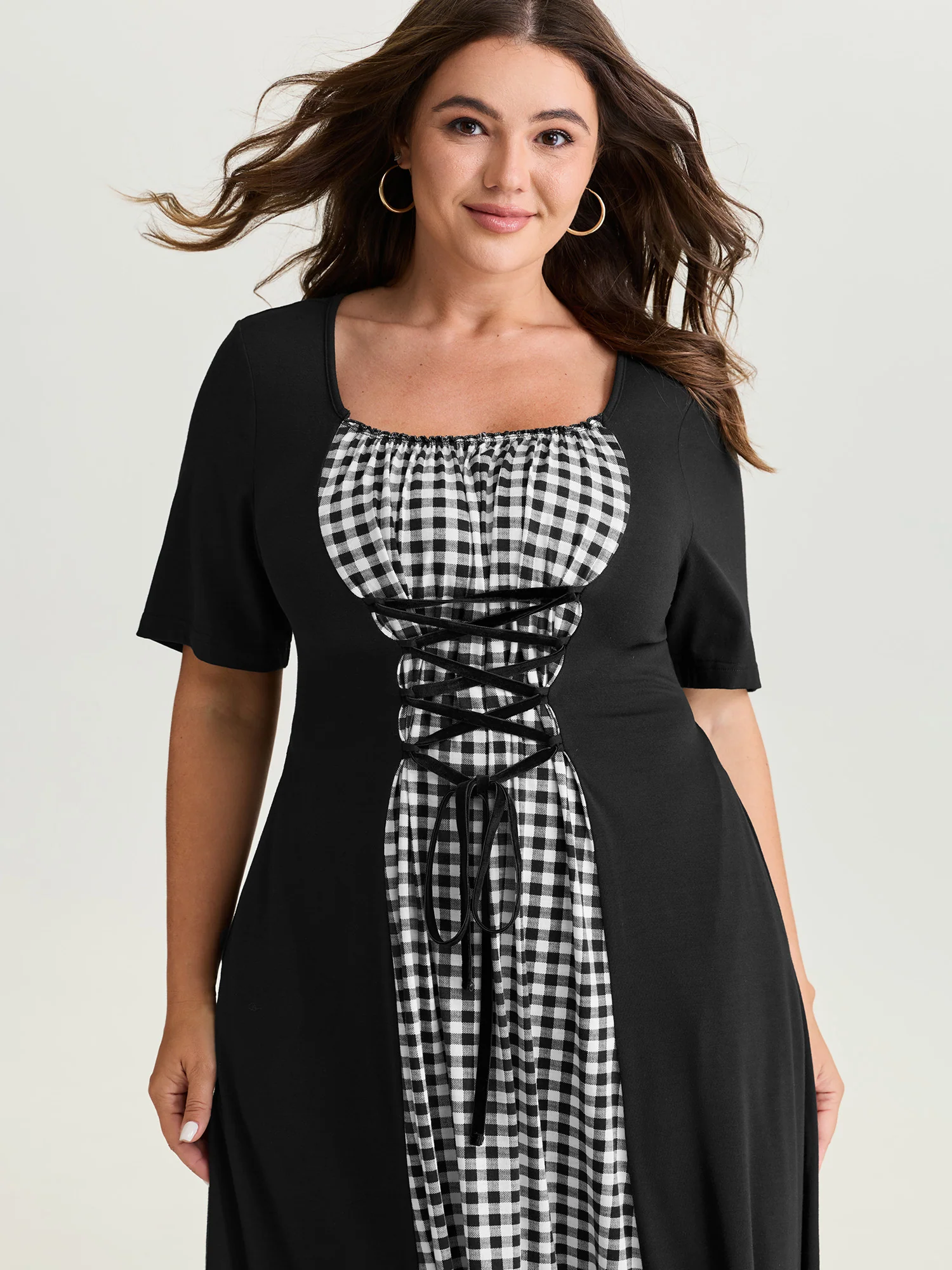 Checkered Layered Cross-Tie Maxi Dress - Image 2